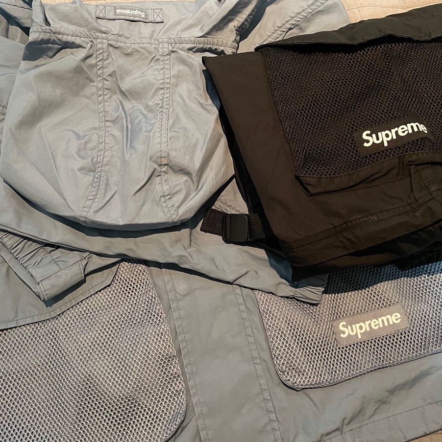Supreme Mesh Pocket Belted Cargo Pants Black - 21SS, Supreme Mesh Pocket Cargo Jacket Slate - 21SS 착용 스타일