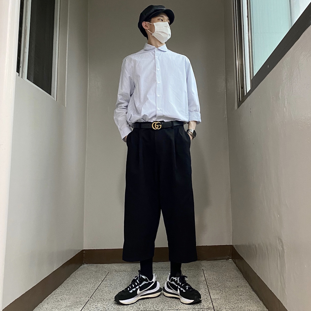 Nike x Sacai VaporWaffle Black White 착용 스타일 - 1
