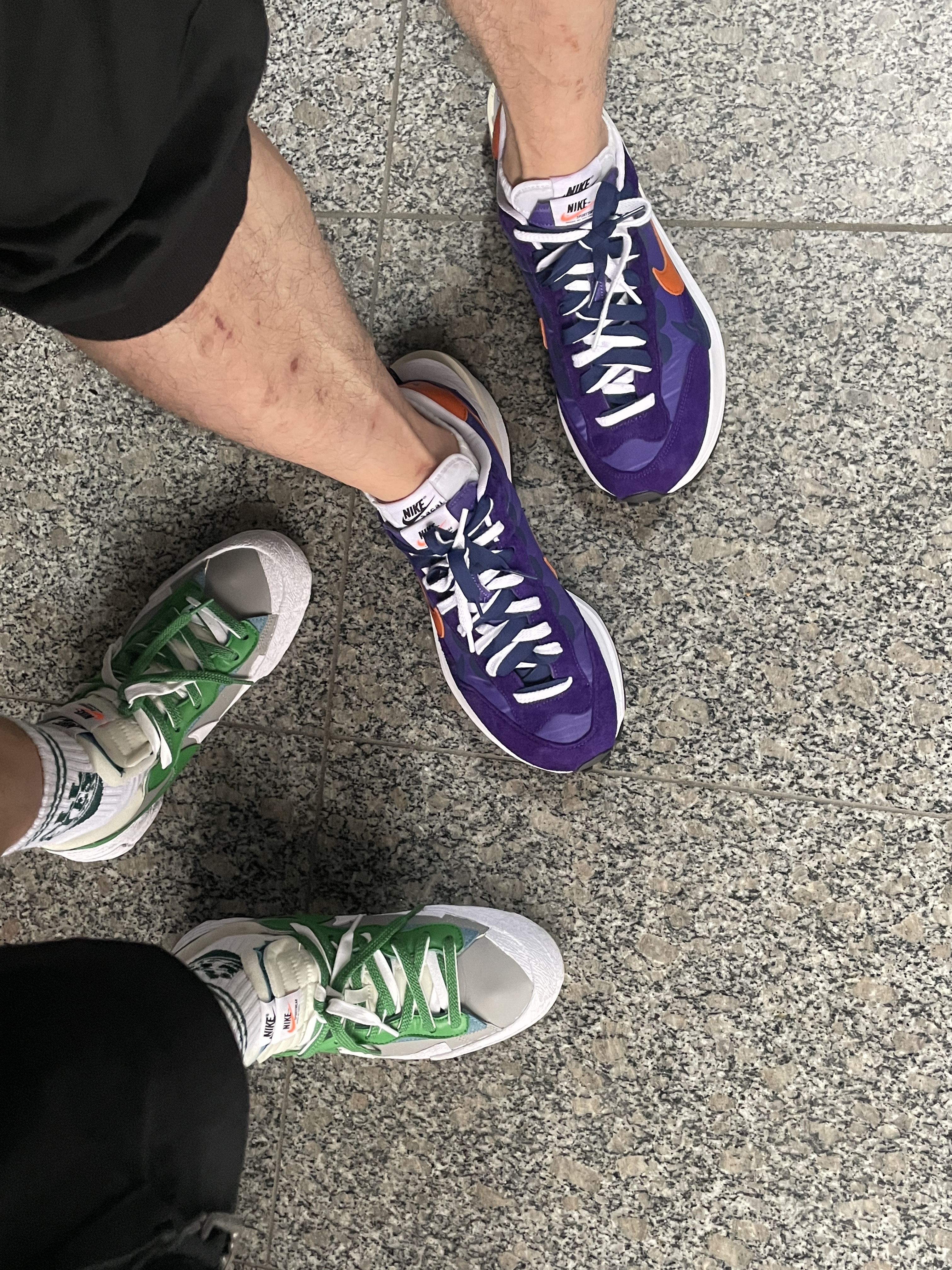 Nike x Sacai VaporWaffle Dark Iris, Nike x Sacai Blazer Low Classic Green 착용 스타일 - 3