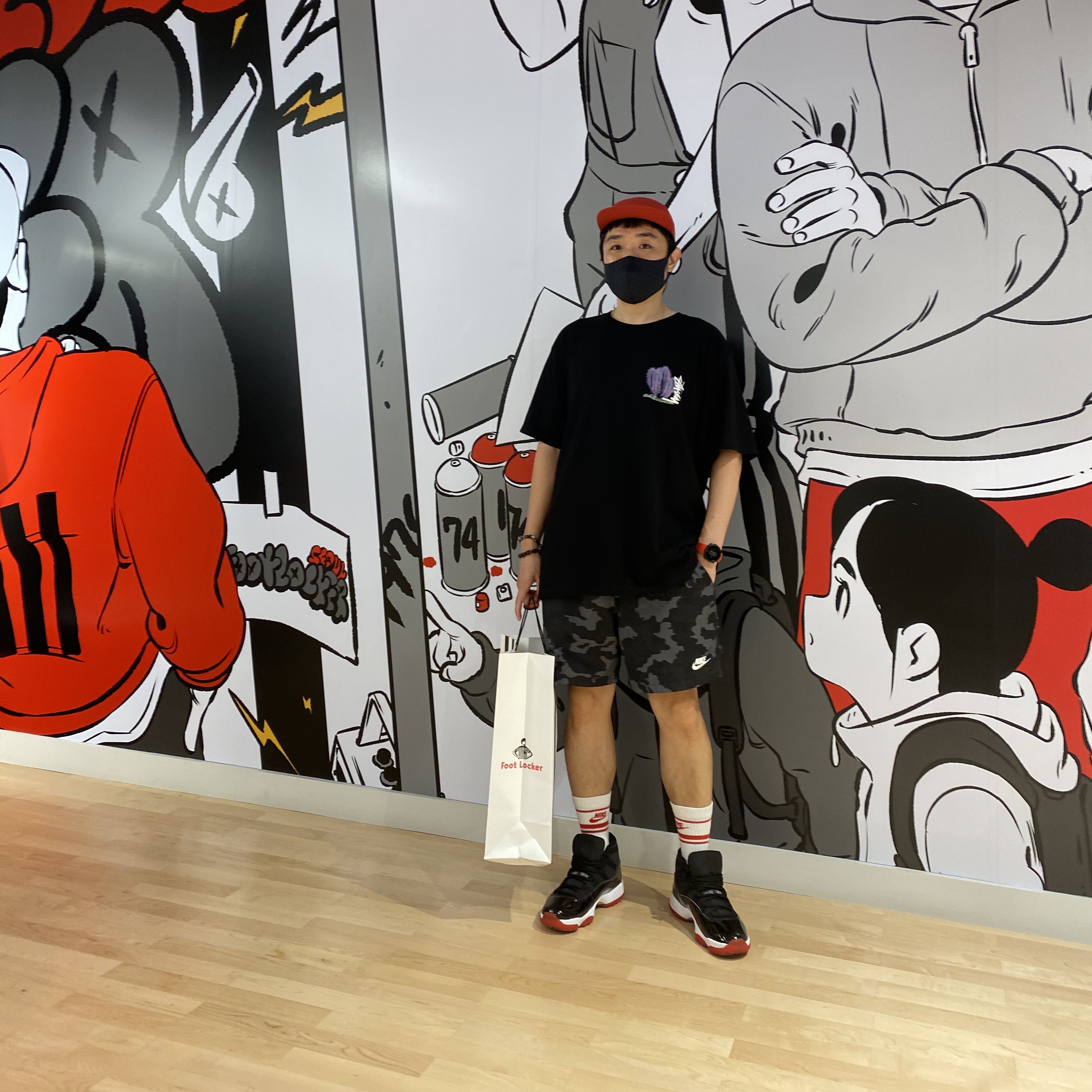 Jordan 11 Retro Bred 2019, Stussy Desert Bloom T-Shirt Black 착용 스타일