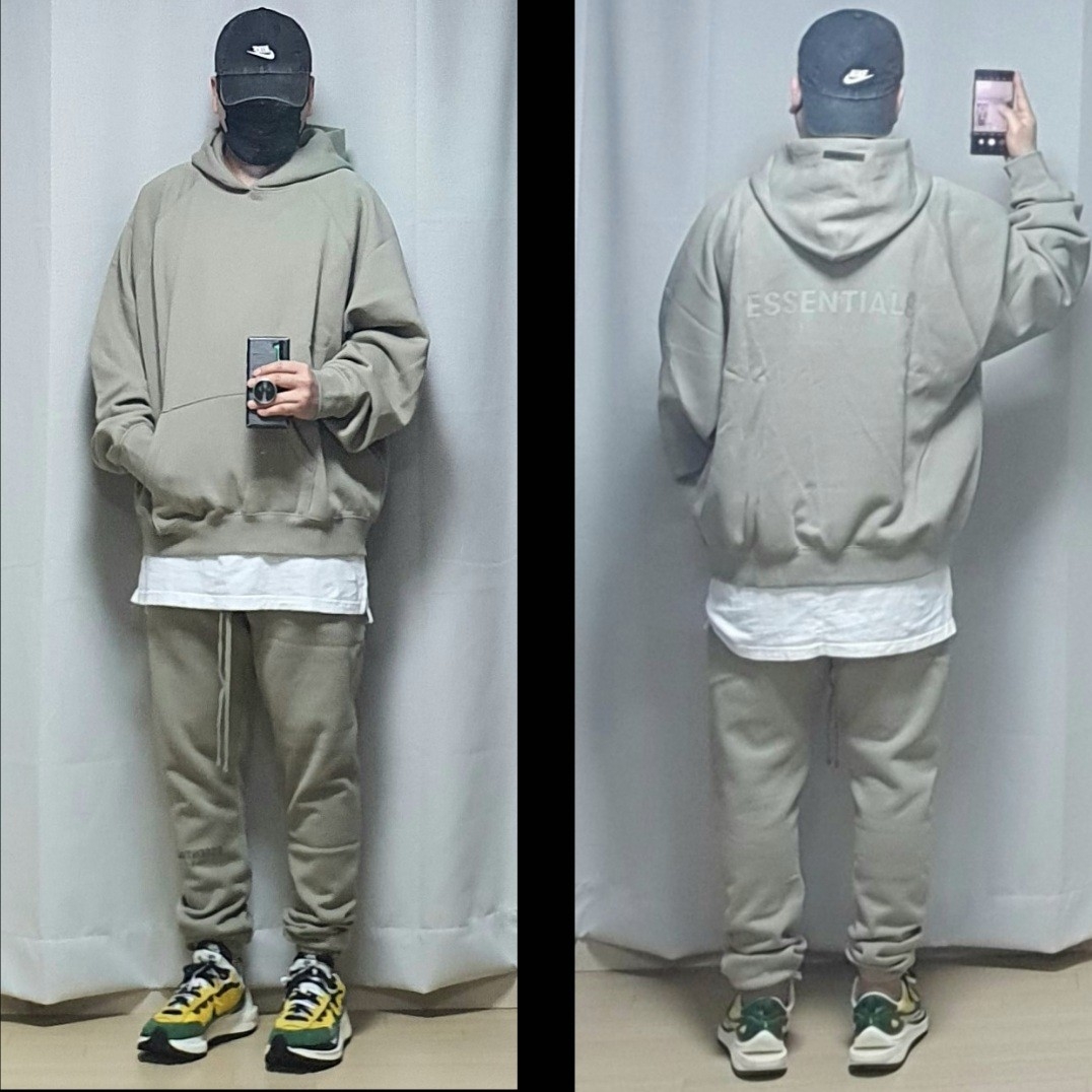 Essentials Pull-Over Hoodie Moss - 21SS, Nike x Sacai VaporWaffle Tour Yellow & Gorge Green Sail 착용 스타일 - 1