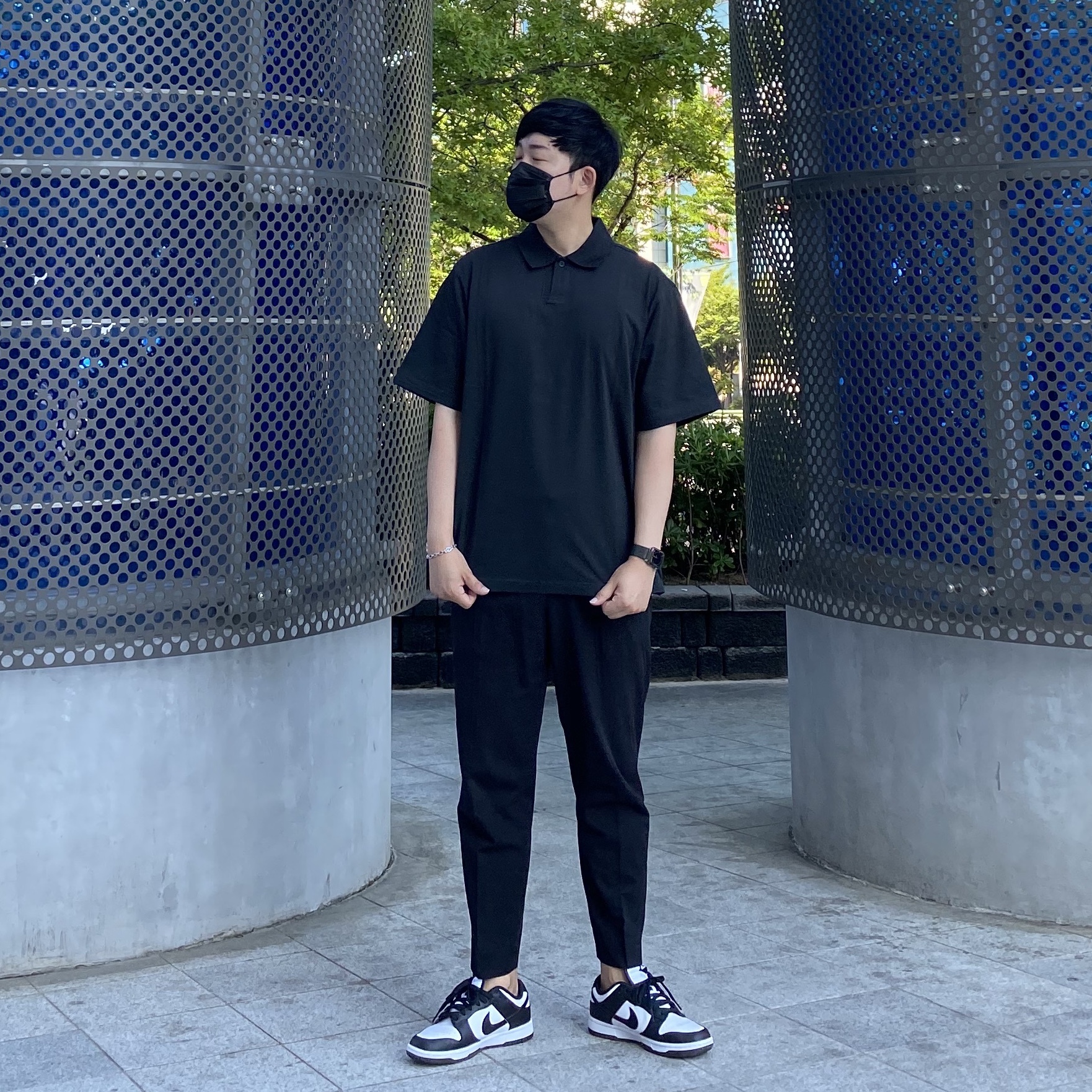 Essentials Short Sleeve Polo Black - 21SS, Nike Dunk Low Retro Black 착용 스타일