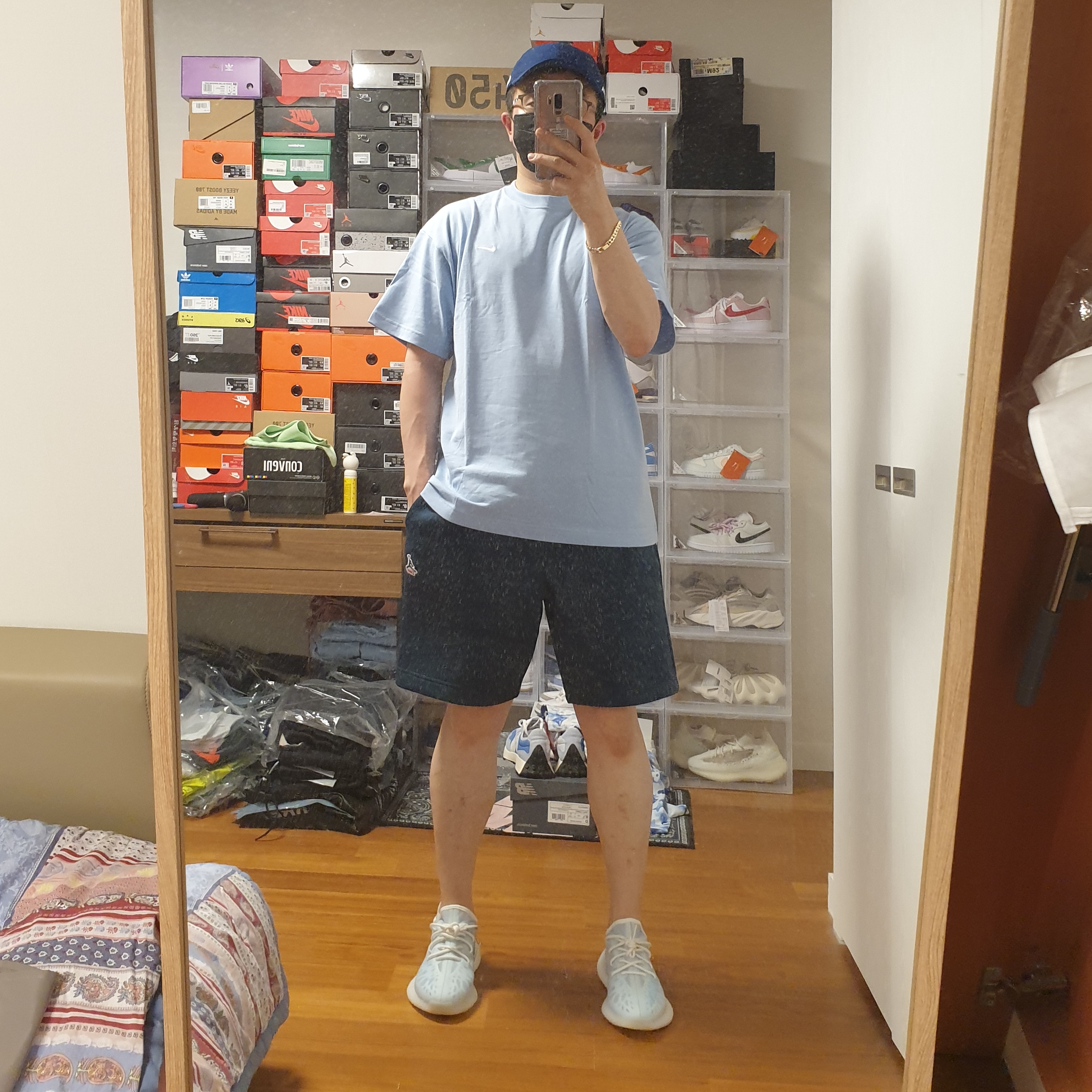 Nike x Drake Nocta Cardinal Stock Essential Cap Navy, Nike NRG Solo Swoosh T-Shirt Psychic Blue - US/EU 착용 스타일 - 2