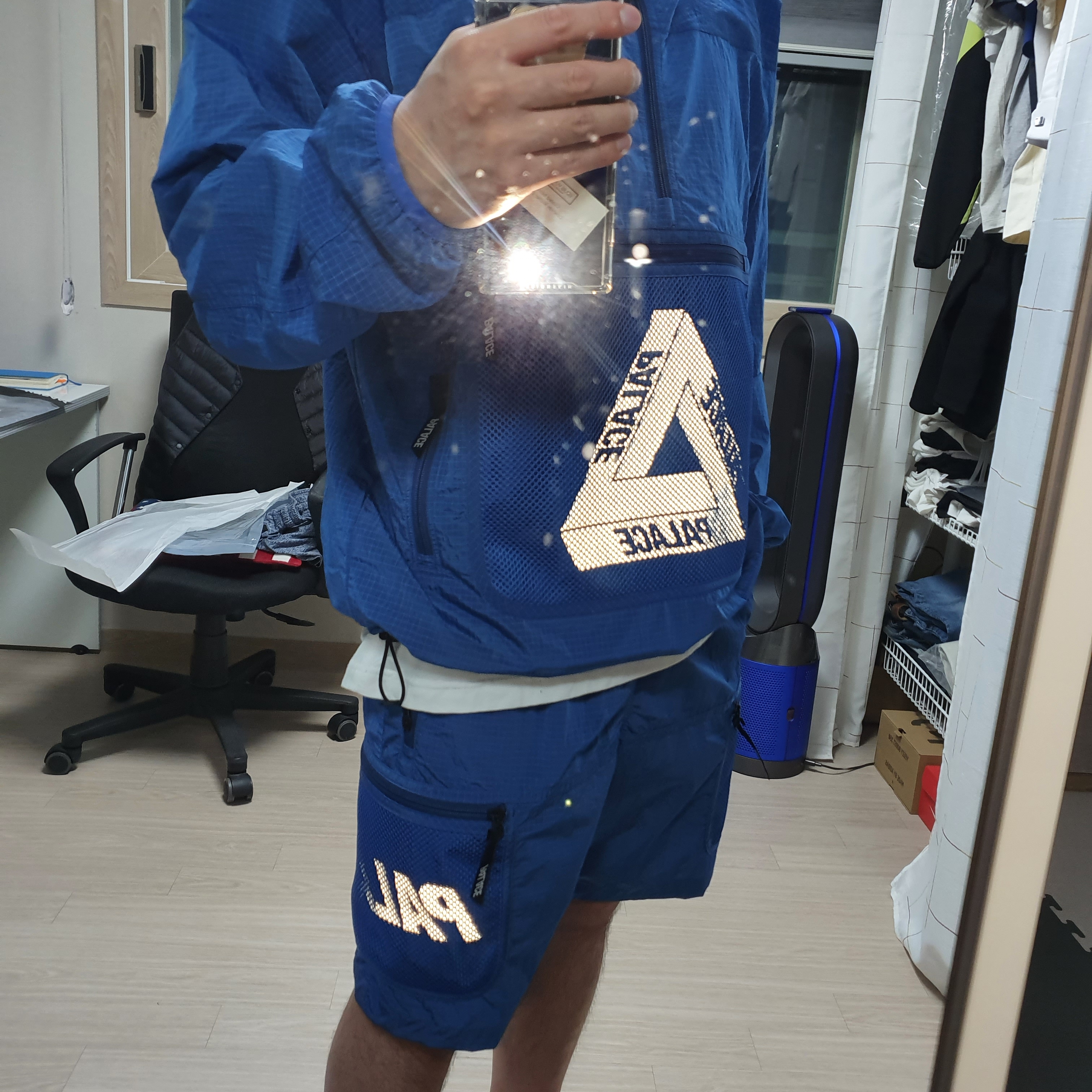 Palace Mesh Pocket Shell Shorts Blue - 21SS, Palace Mesh Pocket Shell Jacket Blue - 21SS 착용 스타일 - 2