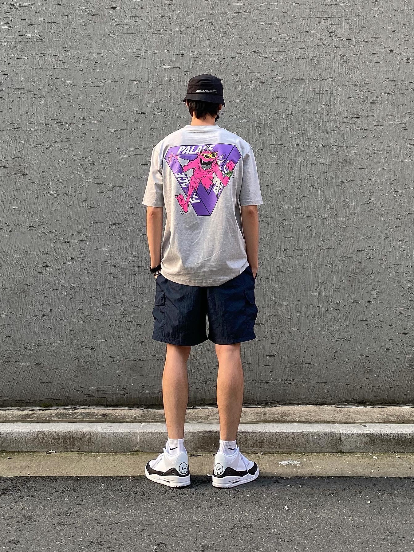 Palace x Arc'teryx Sinsolo Hat Black - 20FW, Palace M-Zone Mutant Ripper T-Shirt Grey Marl - 21SS 착용 스타일
