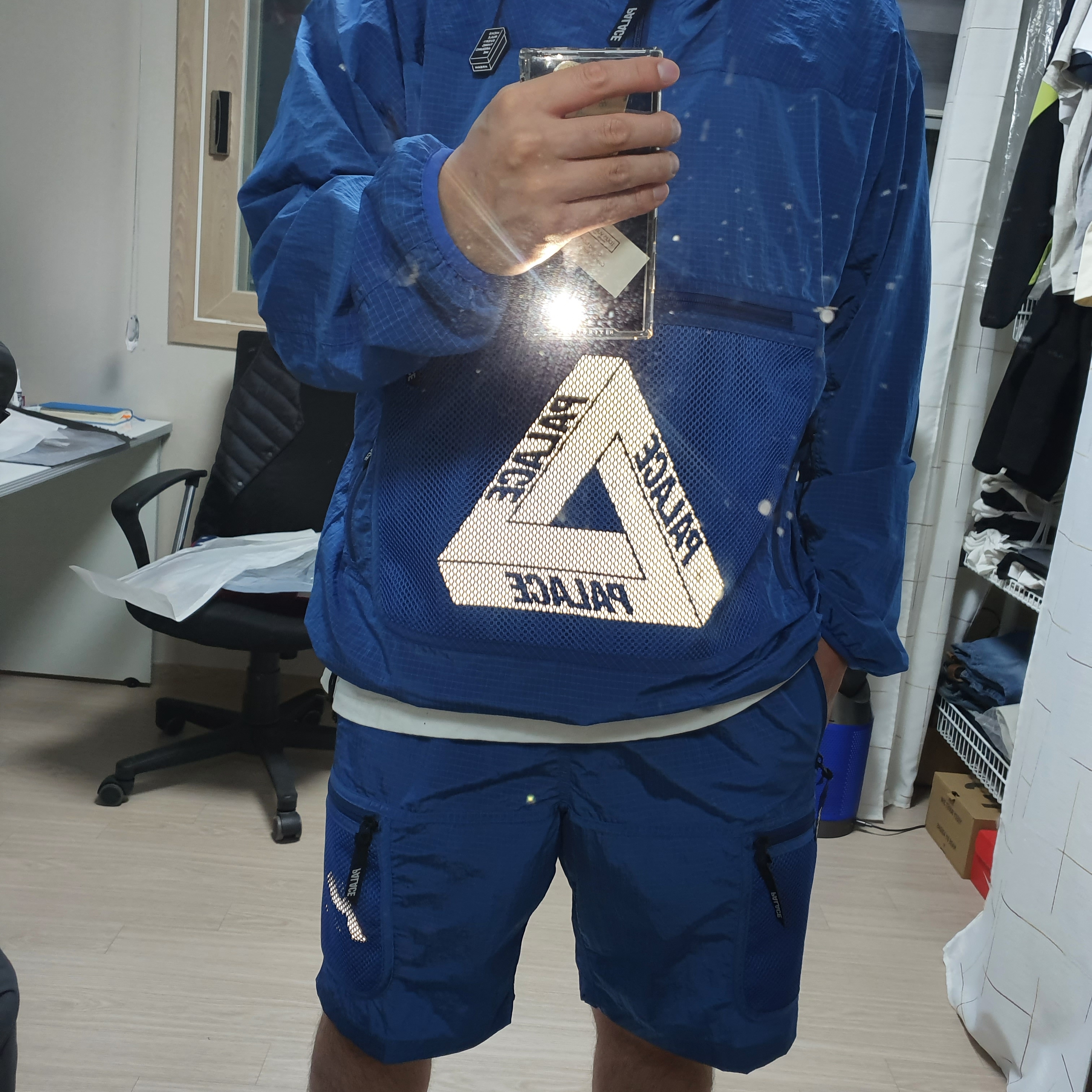 Palace Mesh Pocket Shell Shorts Blue - 21SS, Palace Mesh Pocket Shell Jacket Blue - 21SS 착용 스타일 - 3