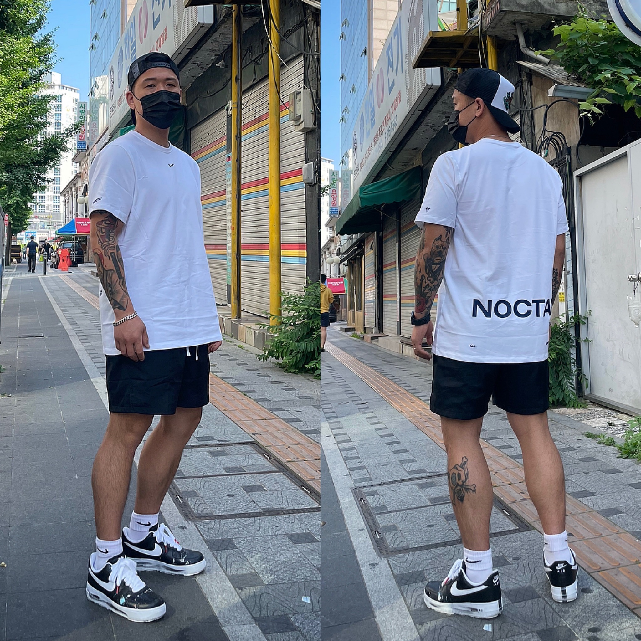 Nike x Peaceminusone Air Force 1 Low Para-Noise, Nike x Drake Nocta Cardinal Stock Essential T-Shirt White - US/EU 착용 스타일