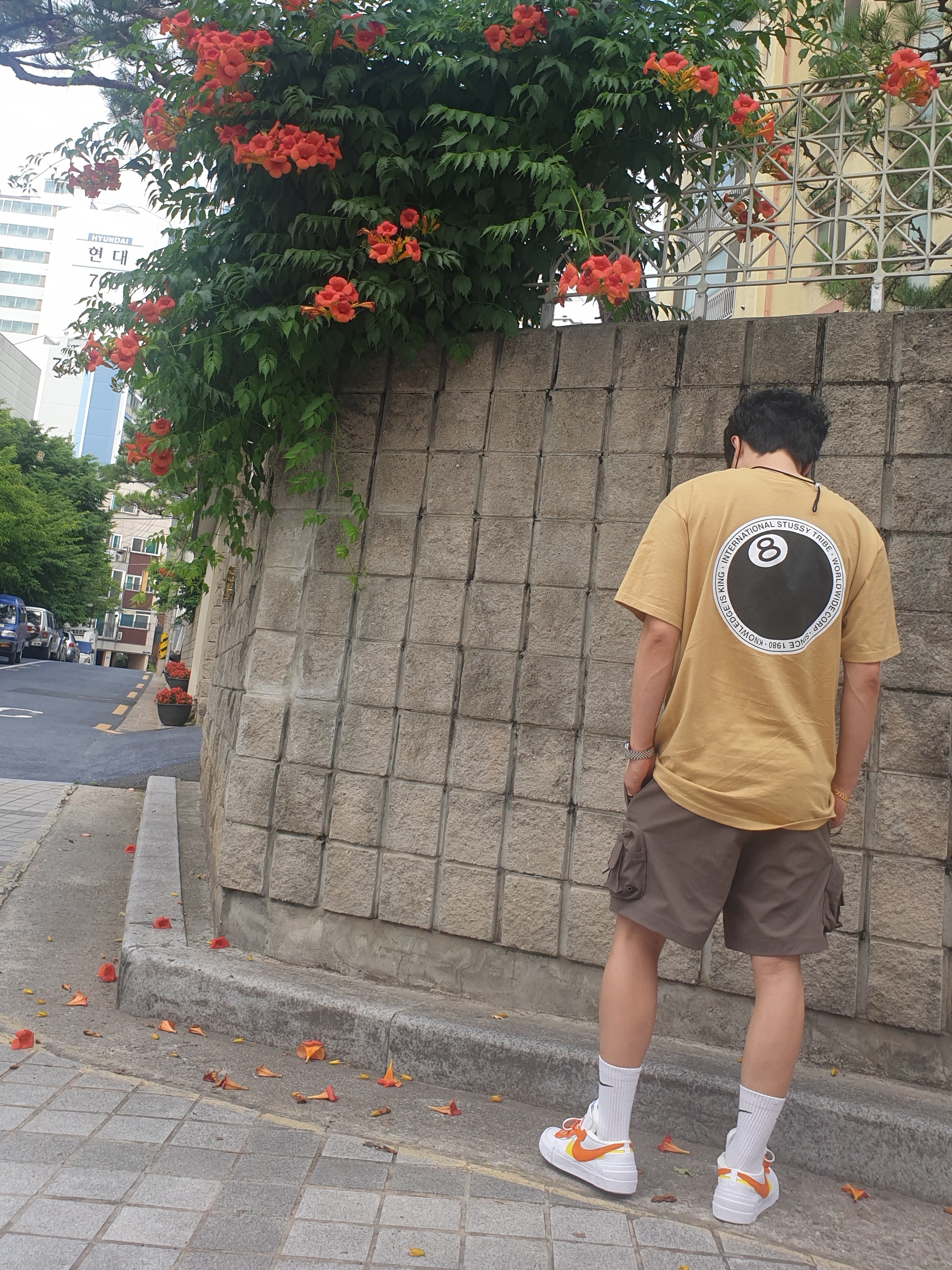 Nike x Sacai Blazer Low Magma Orange, Nike ACG Cargo Shorts Ironstone - Asia 착용 스타일