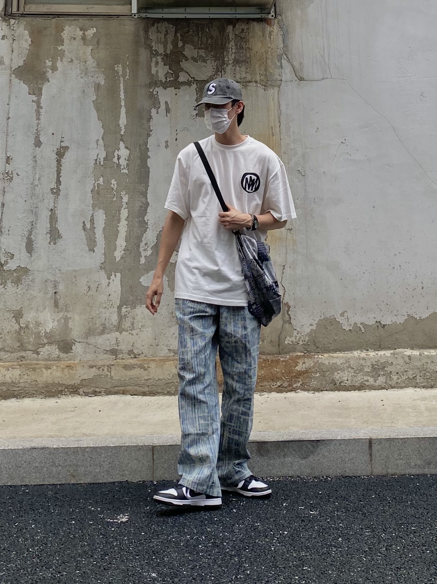Nike Dunk Low Retro Black, Supreme Pigment Print S Logo 6-Panel Black - 20SS 착용 스타일 - 2