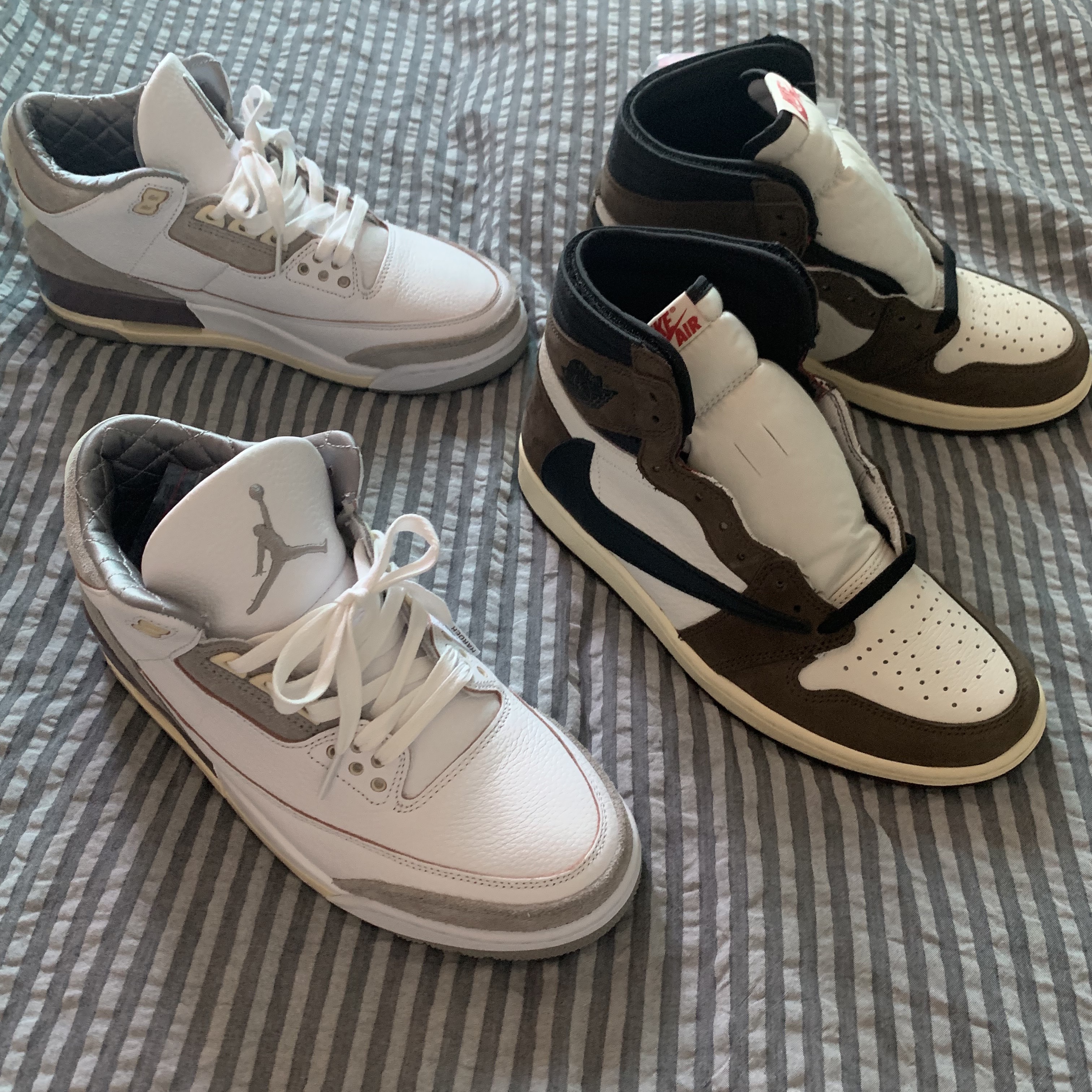 (W) Jordan 3 x A Ma Maniere Retro SP, Jordan 1 x Travis Scott Retro High OG SP Mocha 착용 스타일