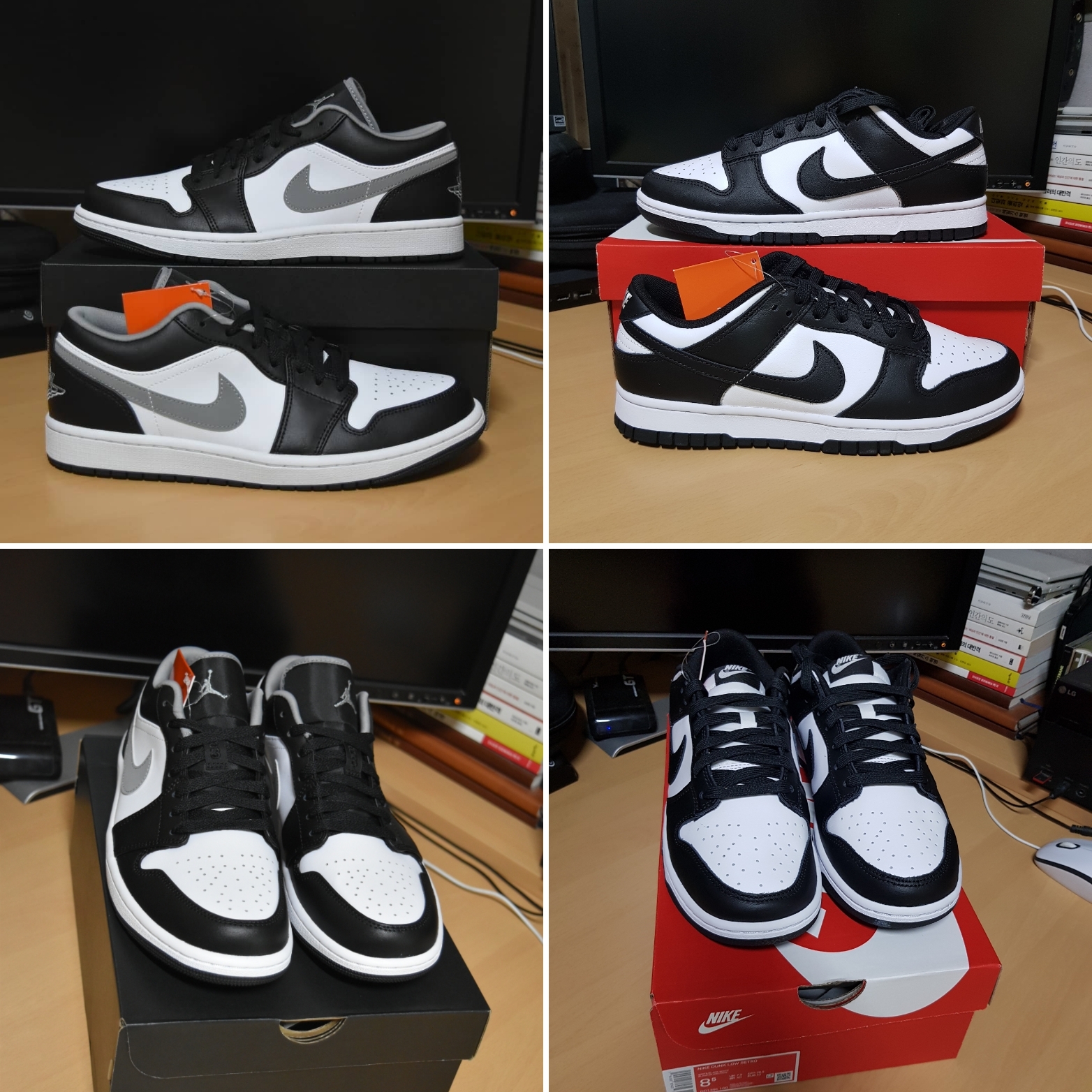 Jordan 1 Low Black Particle Grey, Nike Dunk Low Retro Black 착용 스타일 - 1