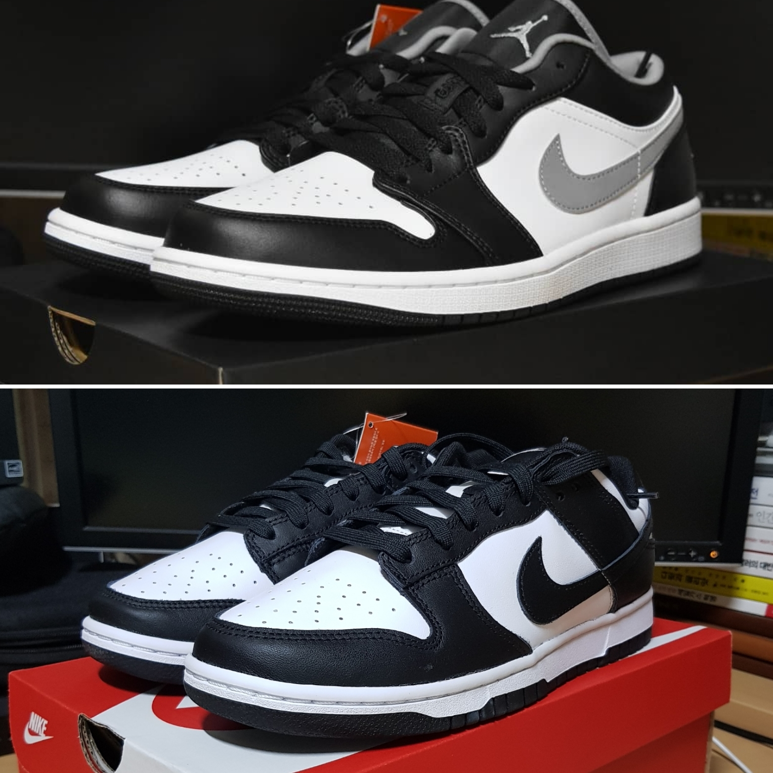 Jordan 1 Low Black Particle Grey, Nike Dunk Low Retro Black 착용 스타일 - 2
