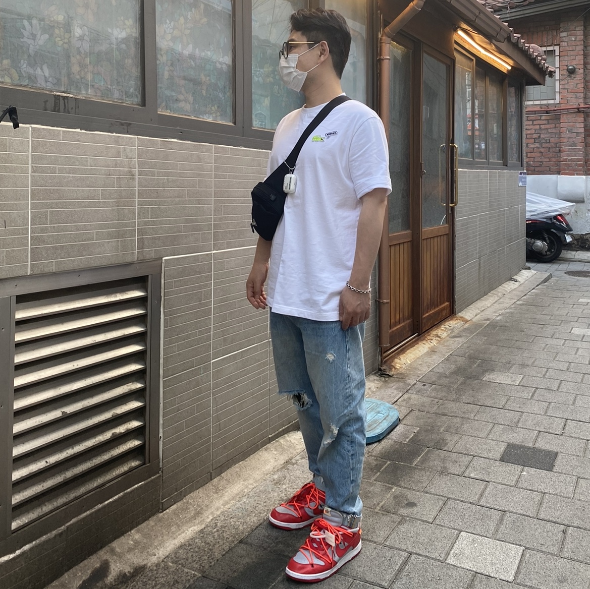 Nike x Off-White Dunk Low University Red 착용 스타일
