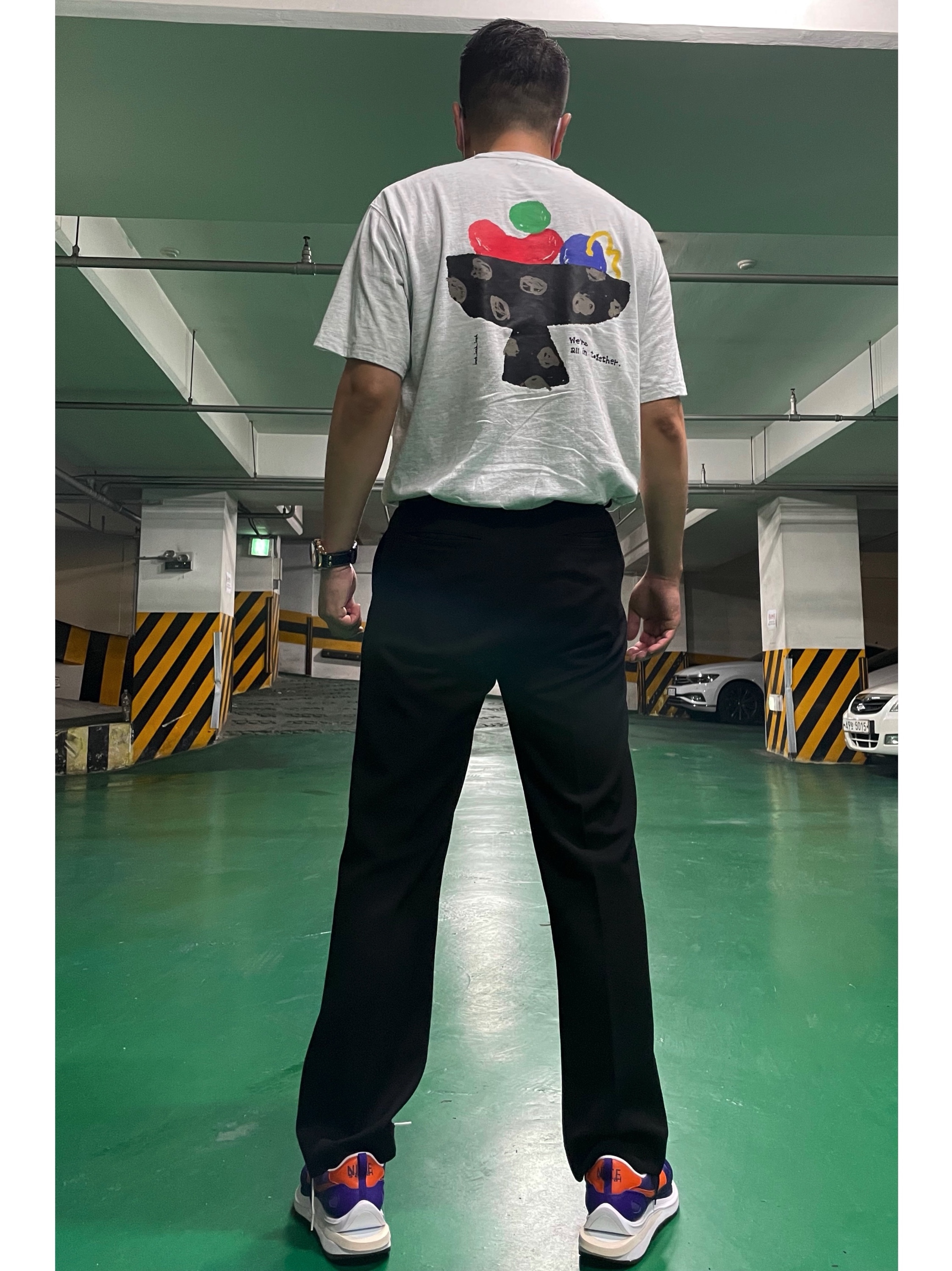 Nike x Sacai VaporWaffle Dark Iris 착용 스타일