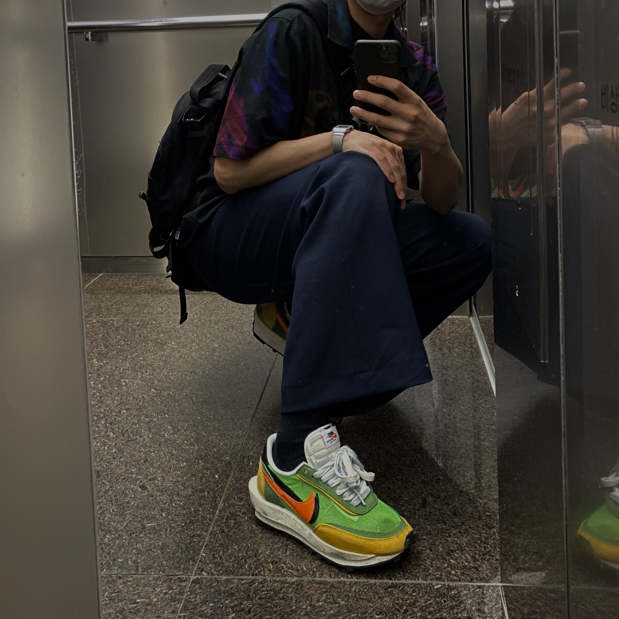 Nike x Sacai LDWaffle Green Multi 착용 스타일