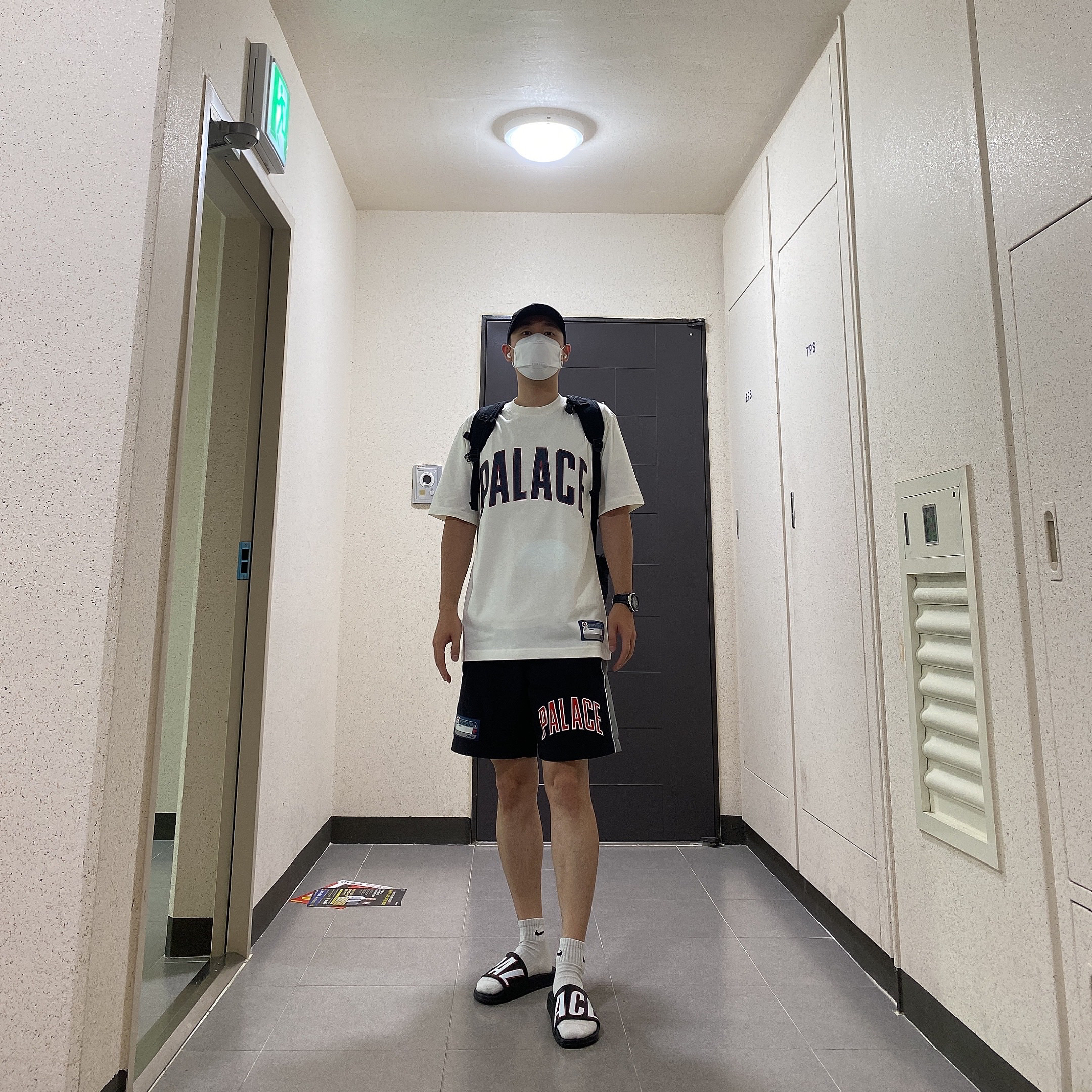 Palace Sport Mit Floss Shorts Black - 21SS, Palace Ripstop P 6-Panel Black - 21SS 착용 스타일