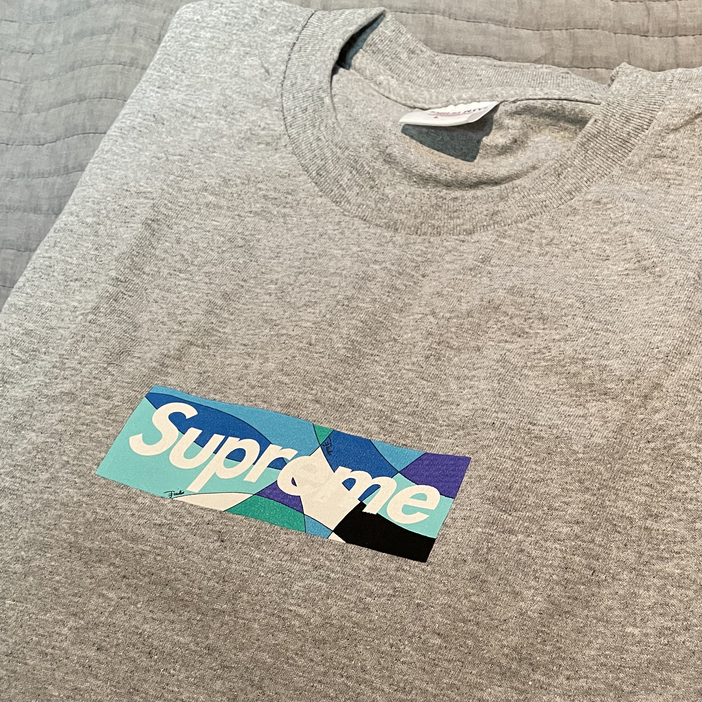 Supreme x Emilio Pucci Box Logo T-Shirt Heather Grey Blue - 21SS 착용 스타일
