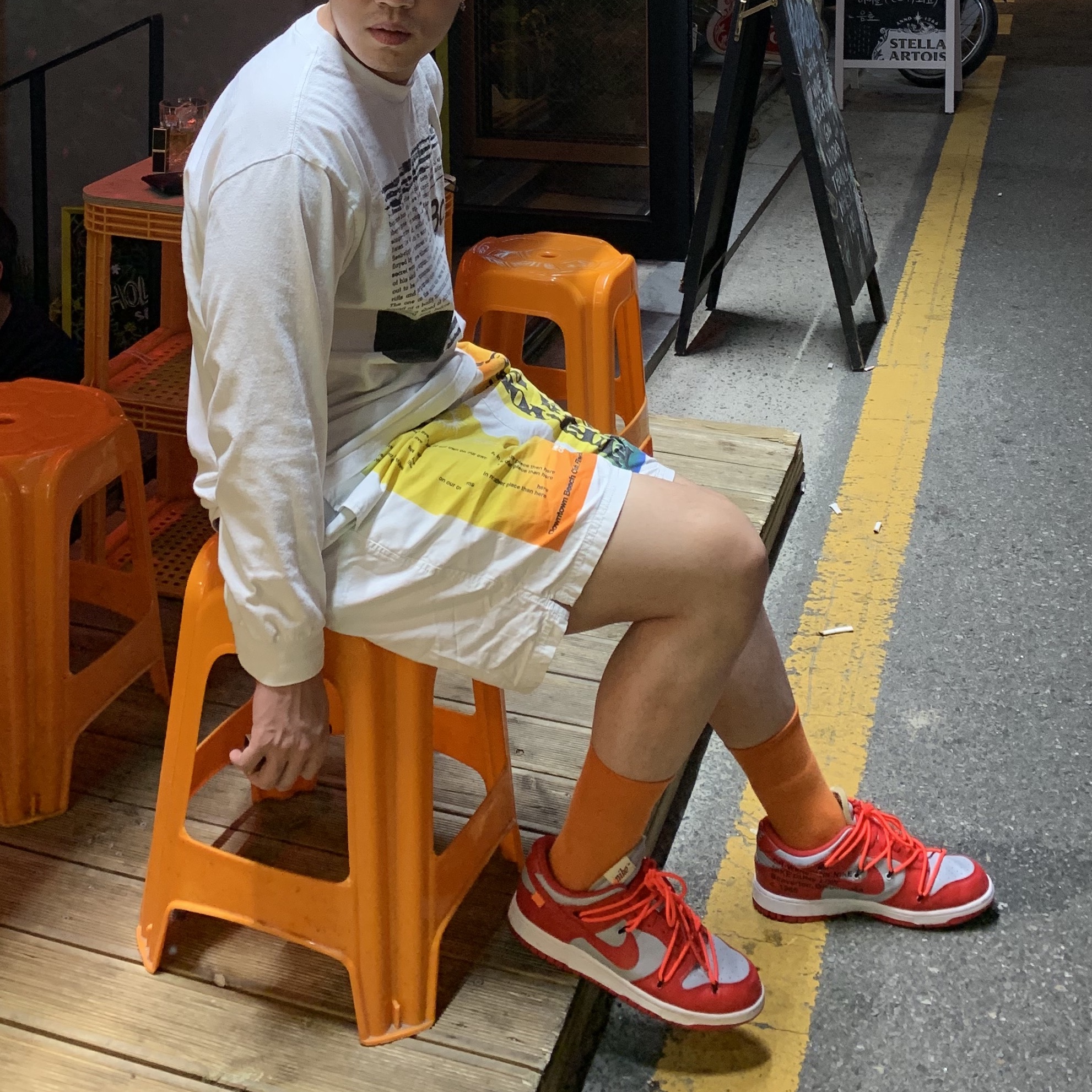 Nike x Off-White Dunk Low University Red 착용 스타일