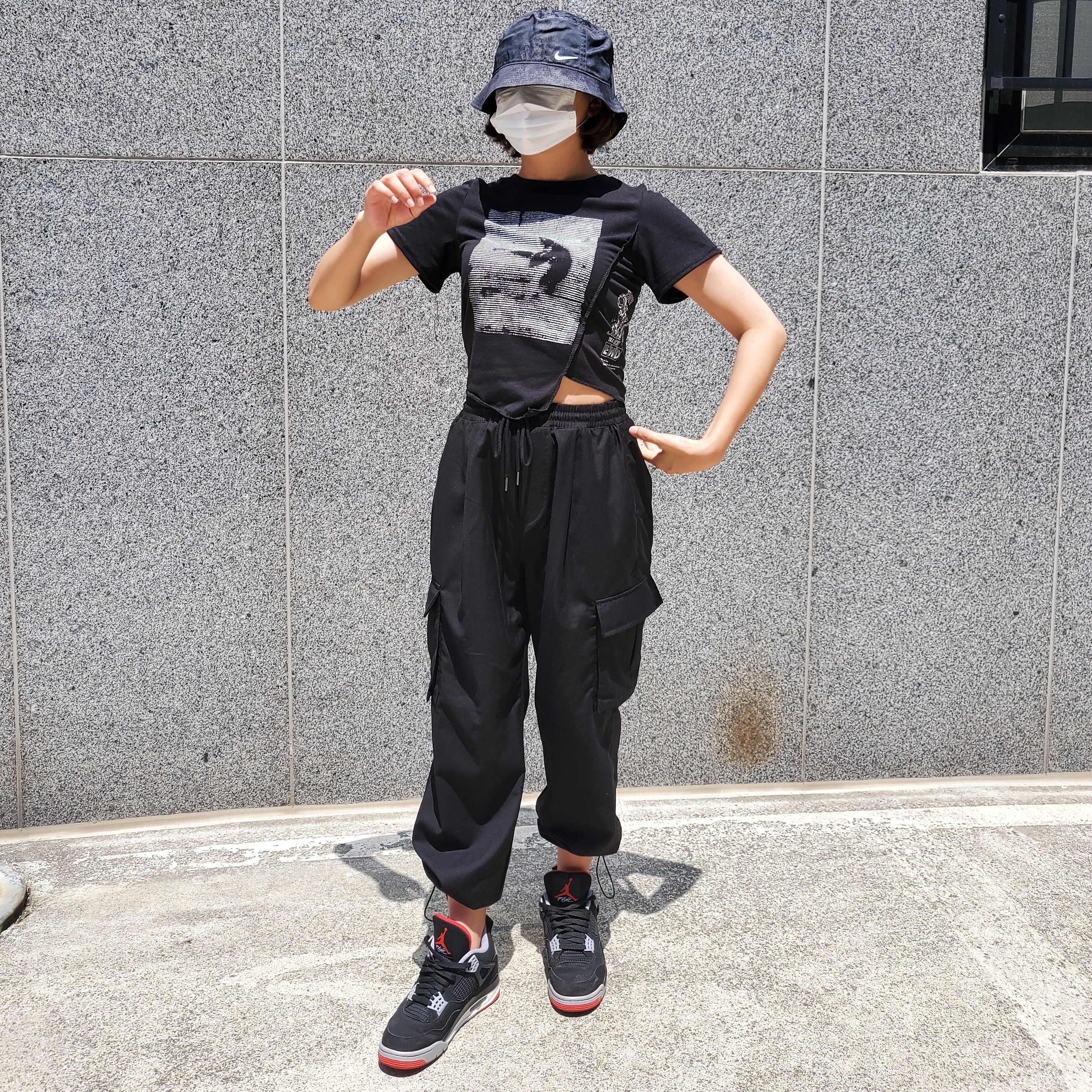 Jordan 4 Retro Bred 2019, Nike NRG Bucket Hat Black 착용 스타일