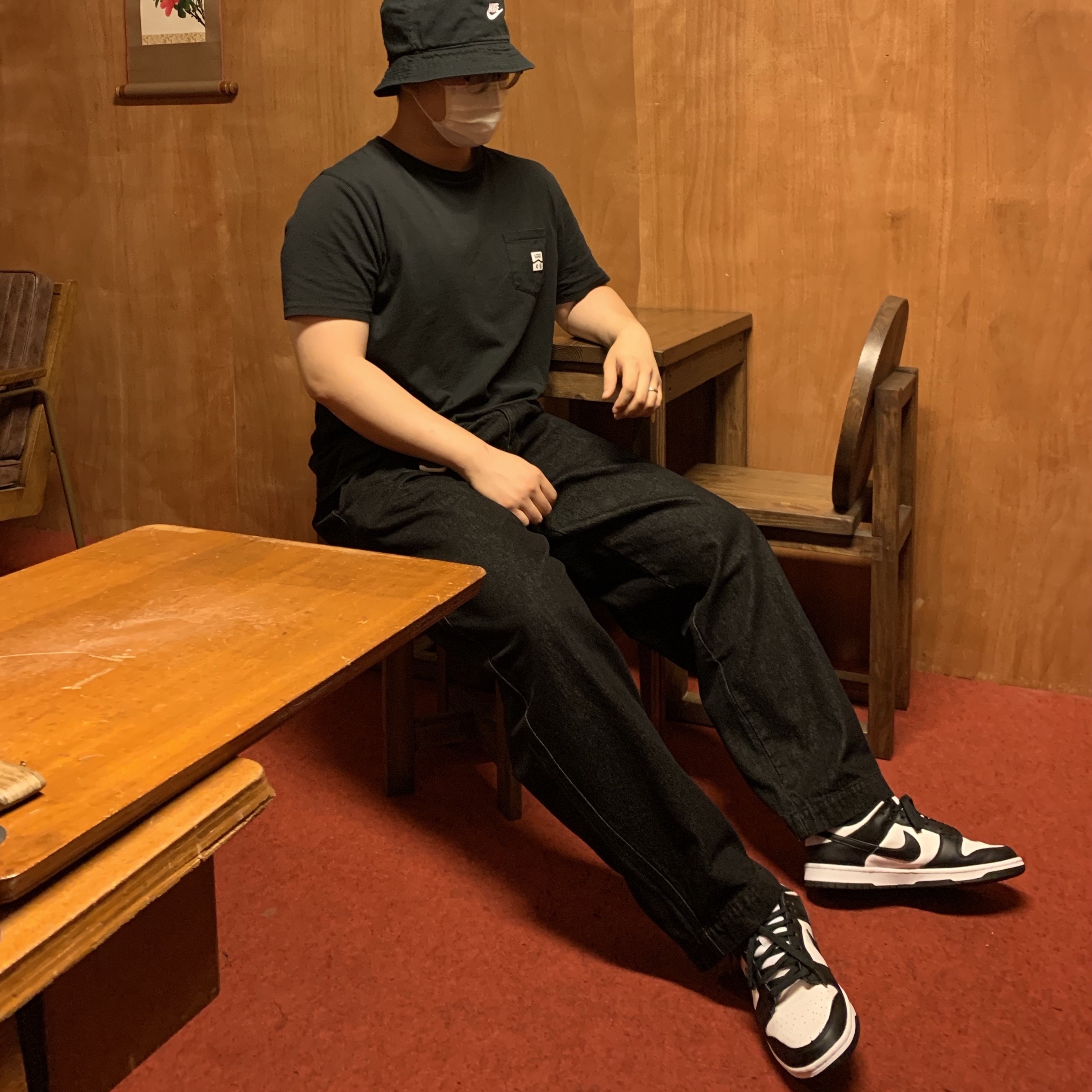 Nike Dunk Low Retro Black, Nike Futura Washed Bucket Hat Black 착용 스타일
