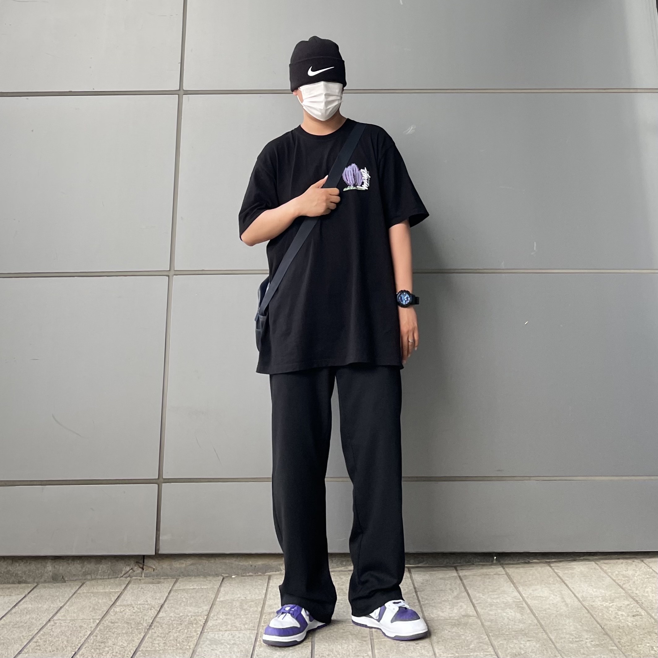 Nike x Stussy Cuff Beanie Black, Stussy Desert Bloom T-Shirt Black 착용 스타일