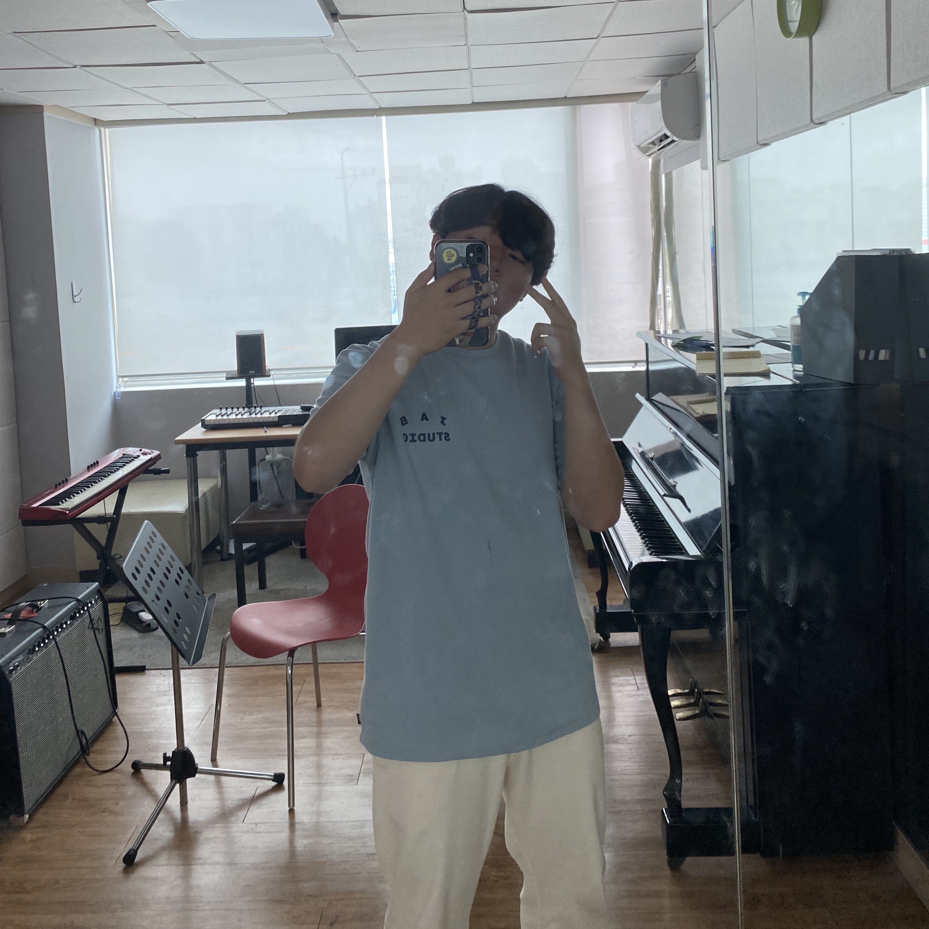 IAB Studio T-Shirt Ash Blue - 21SS, Nike Air Max 97 Triple White Wolf Grey 착용 스타일 - 4