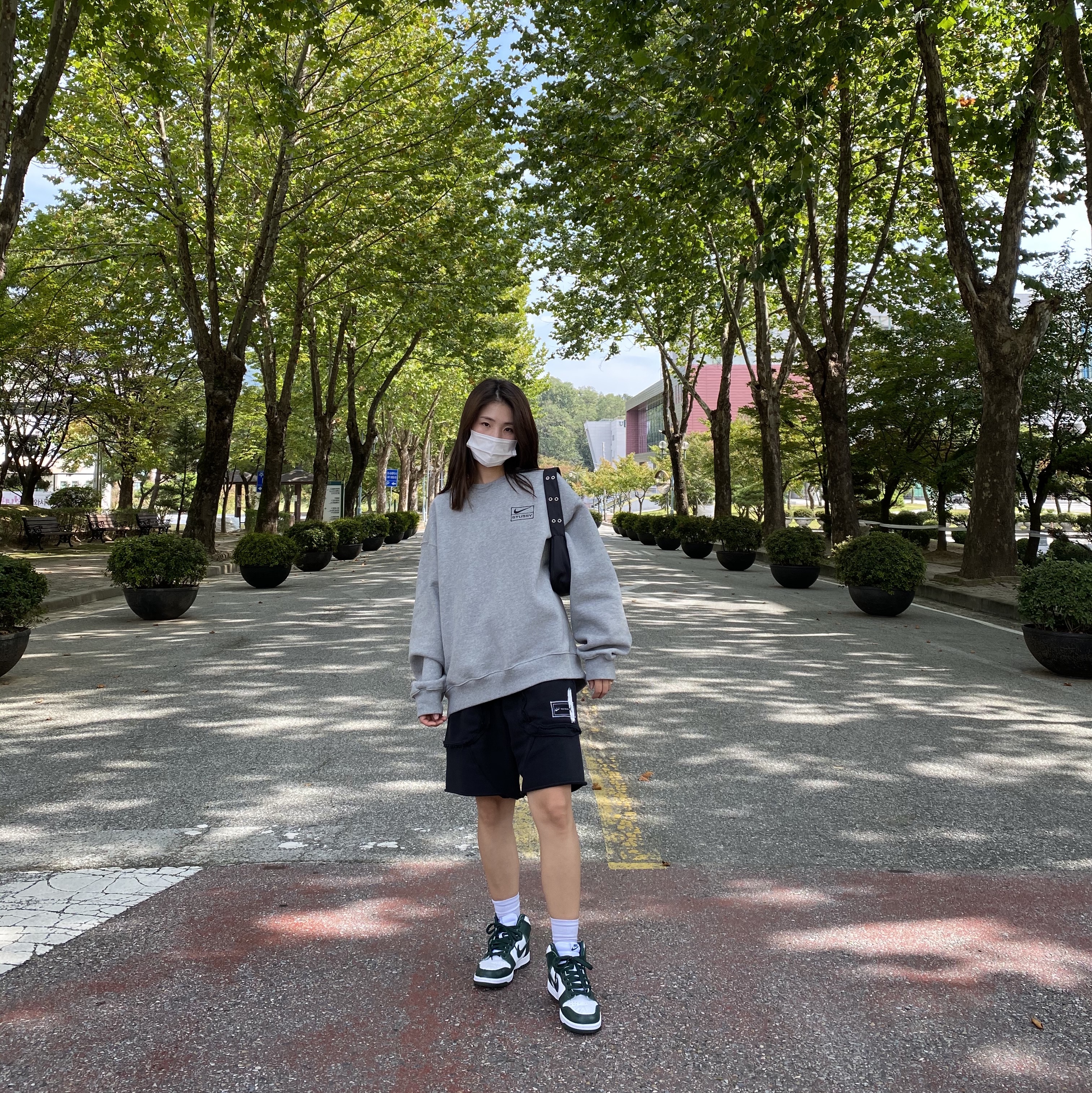 Nike x Stussy NRG BR Crew Fleece Grey, Nike Dunk High SP Spartan Green 착용 스타일