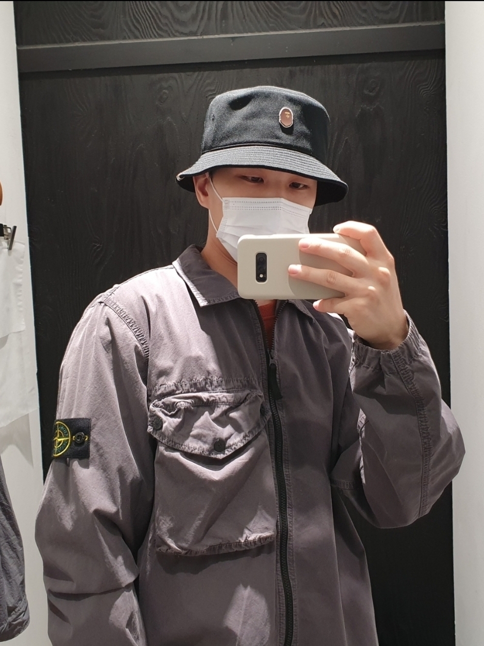 Stone Island 117WN T.CO+OLD Overshirt Black - 21SS, Stone Island 117WN T.CO+OLD Overshirt Purple Grey - 21SS 착용 스타일