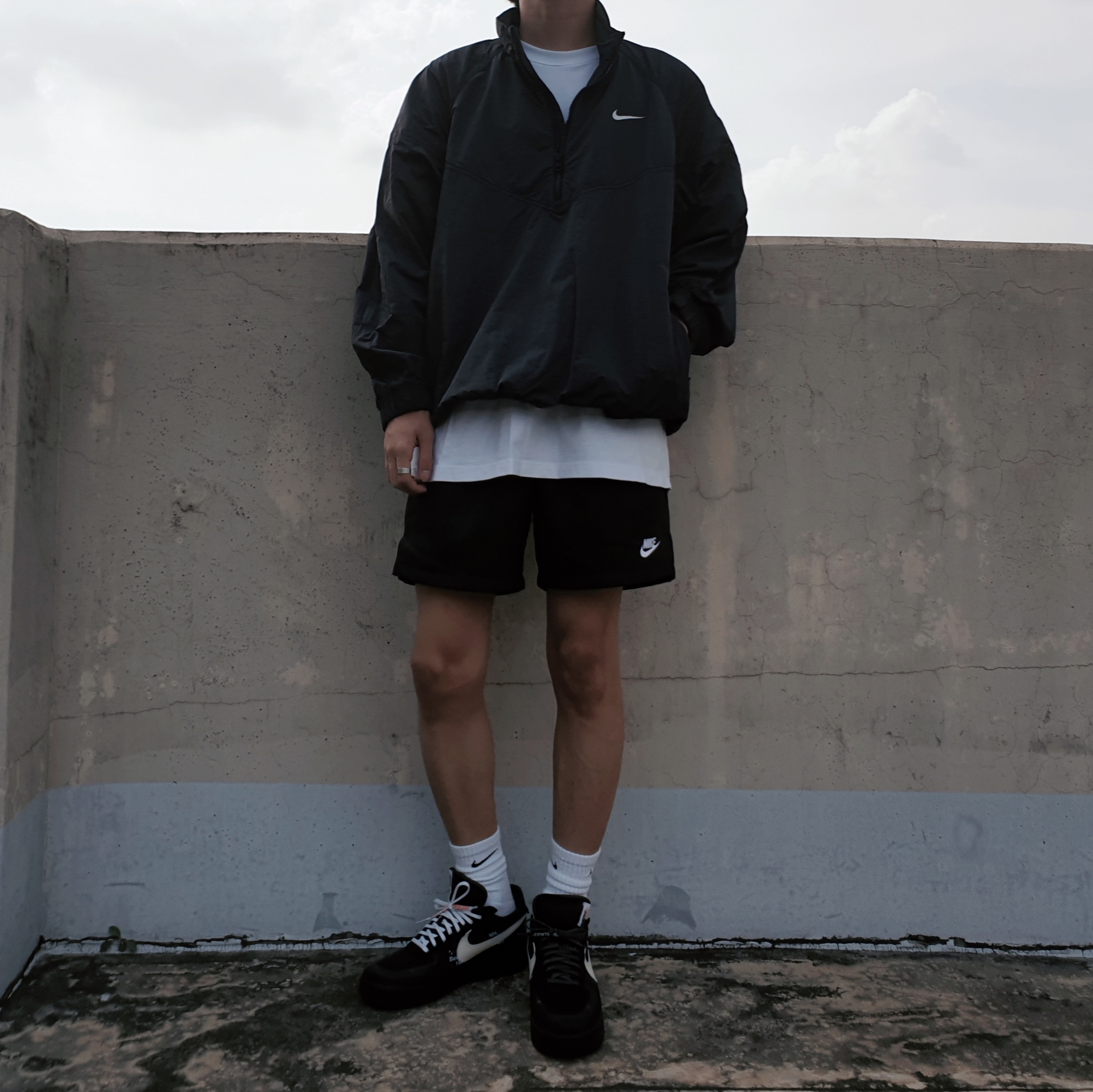 Nike x Off-White Air Force 1 Low Black White, Nike x Stussy Windrunner Jacket Off Noir 착용 스타일