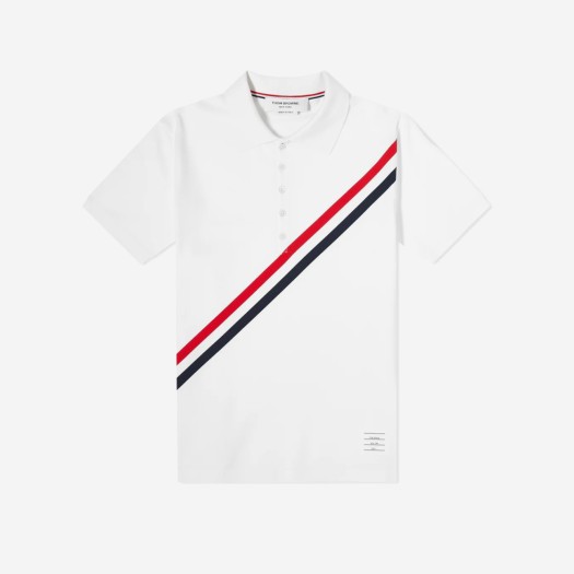 Thom Browne Diagonal Stripe Short Sleeve Polo White