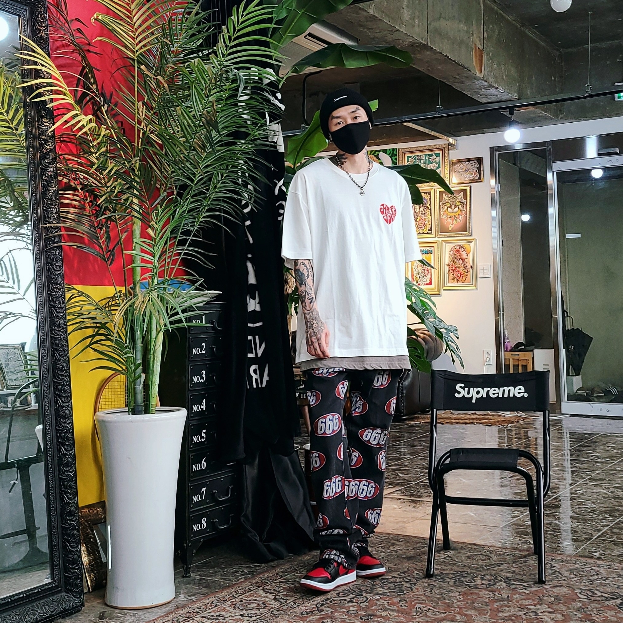 Supreme Loose Gauge Beanie Black, Jordan 1 Mid Bred Banned 2020 착용 스타일