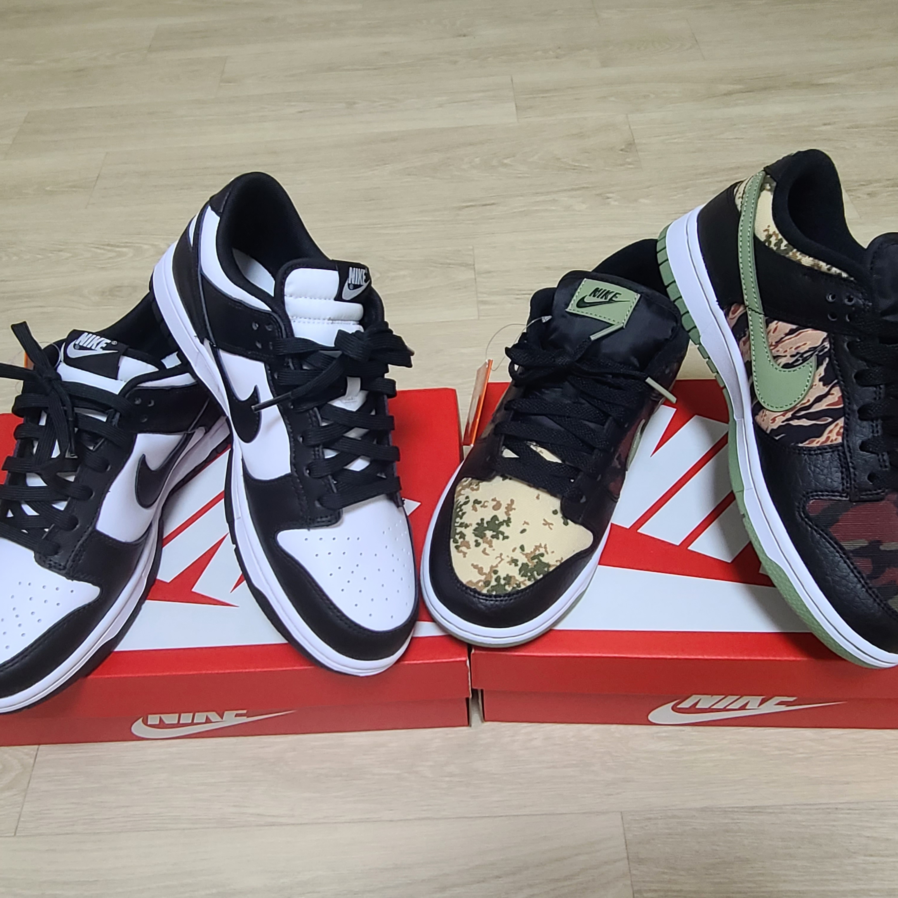 Nike Dunk Low Retro Black, Nike Dunk Low SE Black Multi Camo 착용 스타일 - 1