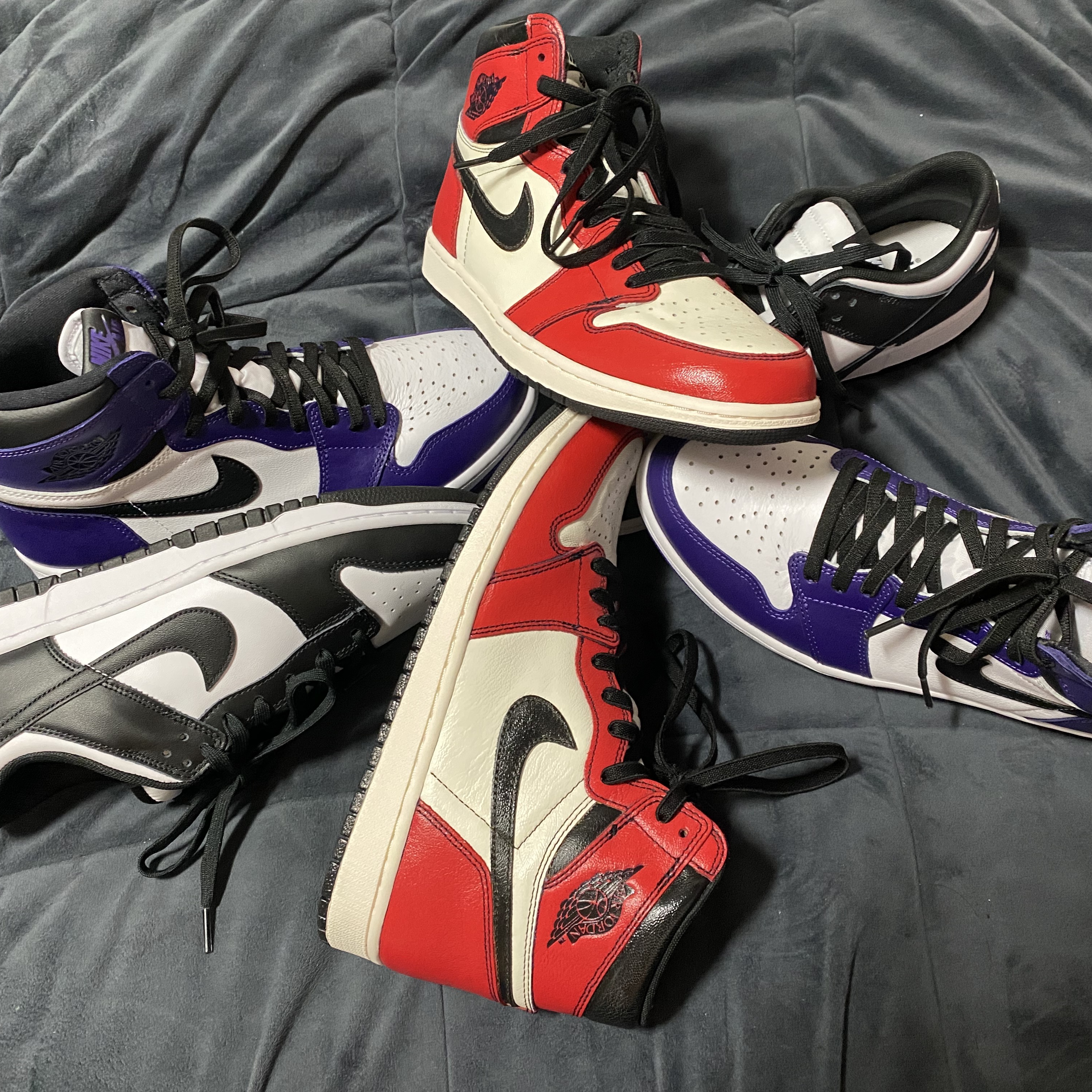 Jordan 1 Retro High OG Court Purple 2020, Jordan 1 Retro High OG Defiant SB LA to Chicago 착용 스타일