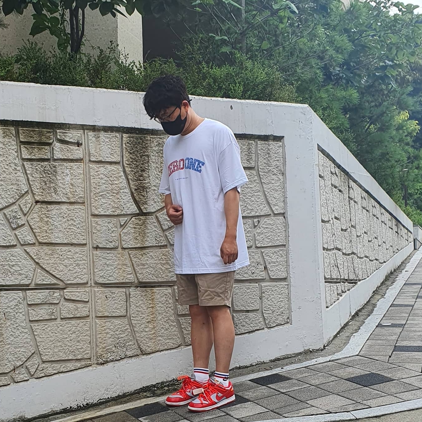 Nike x Off-White Dunk Low University Red 착용 스타일