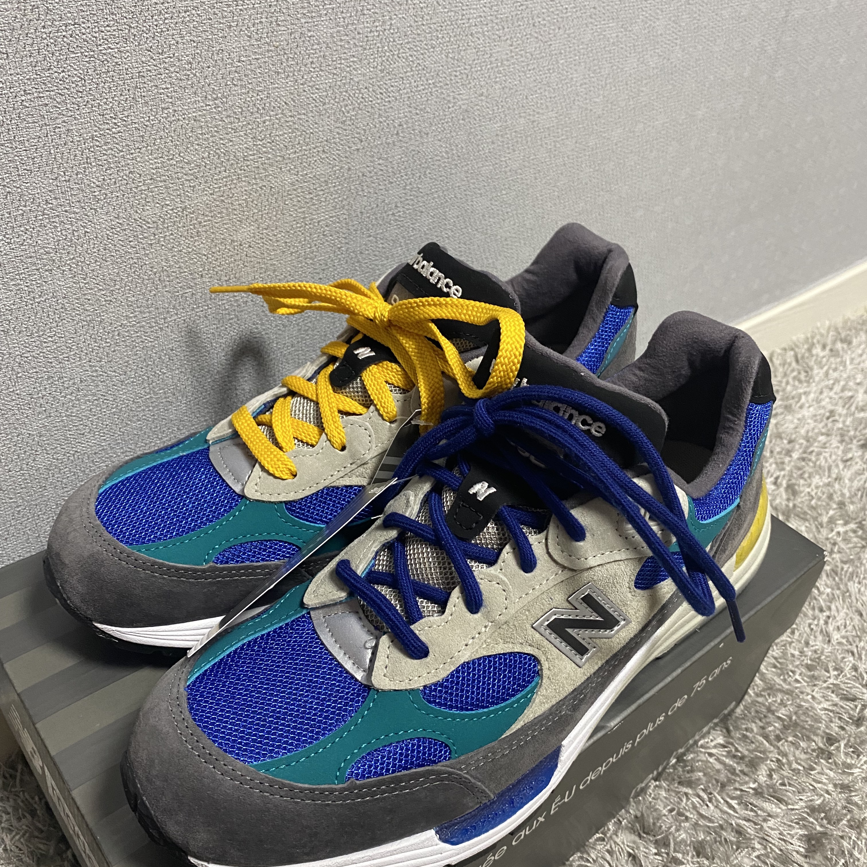 New Balance x Billy's 992 Made in USA Grey Blue Teal 착용 스타일 - 1