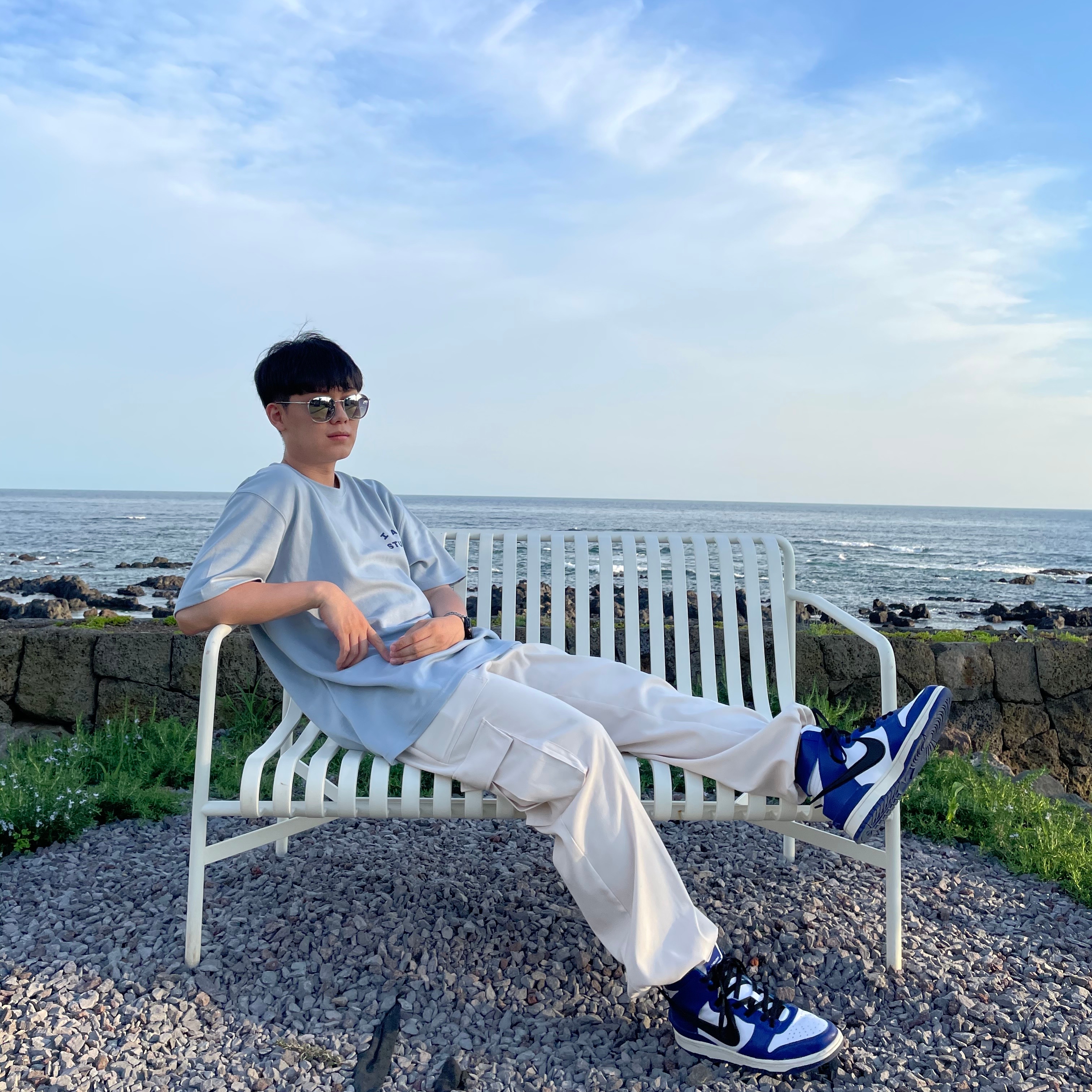 Nike x Ambush Dunk High Deep Royal Blue, IAB Studio T-Shirt Ash Blue - 21SS 착용 스타일 - 2