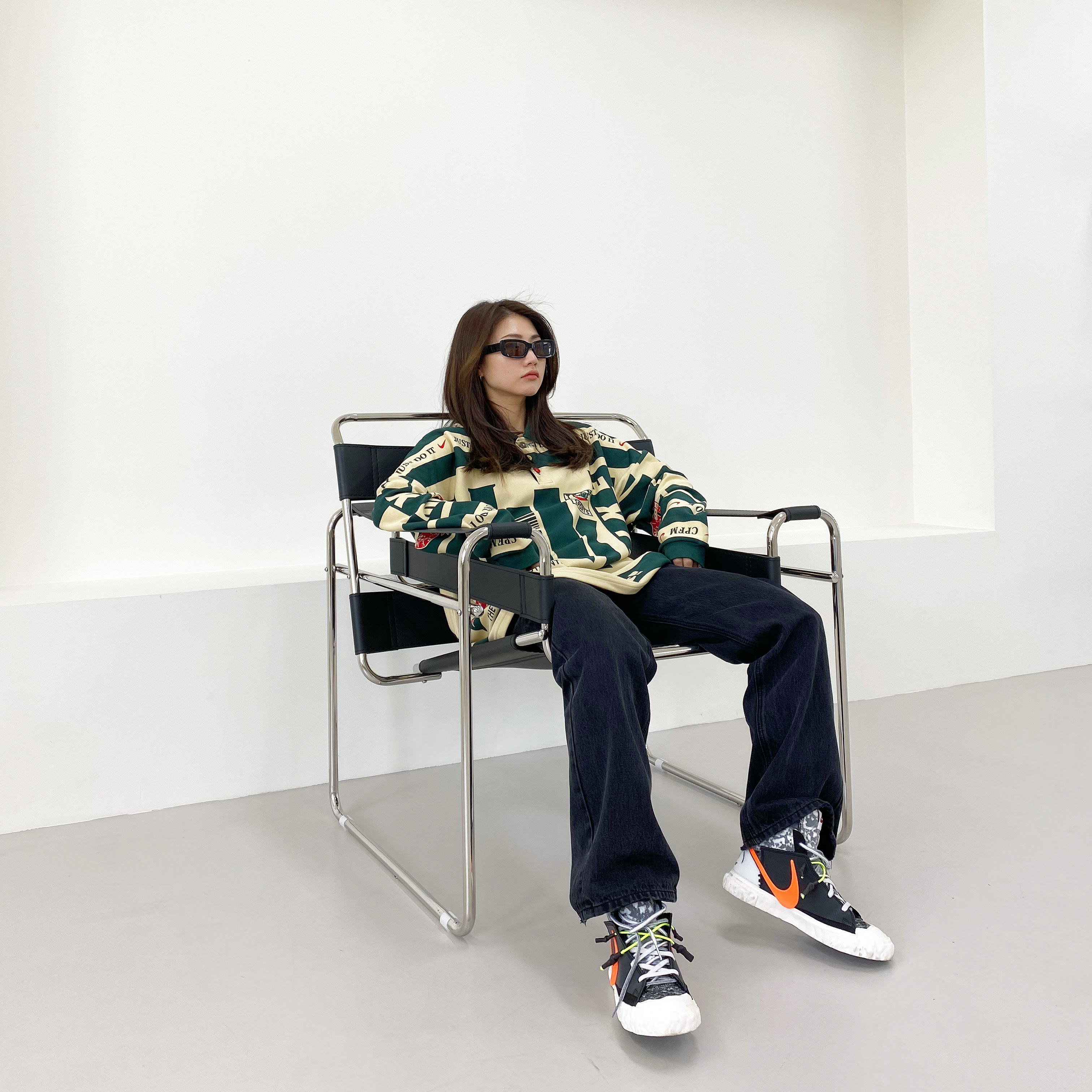 Nike x Cactus Plant Flea Market Long Sleeve Polo Natural - US/EU, Nike x Readymade Blazer Mid Black 착용 스타일