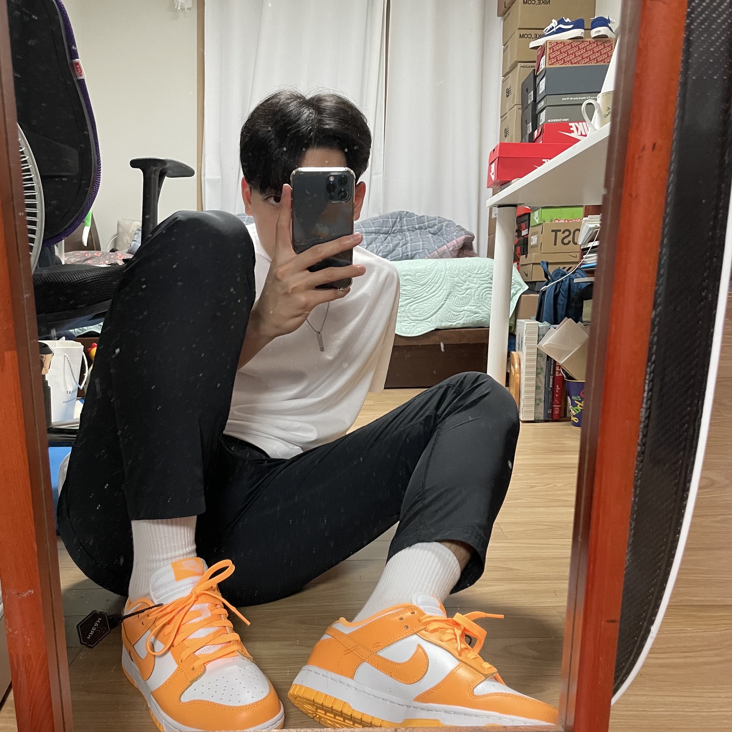(W) Nike Dunk Low Laser Orange 착용 스타일