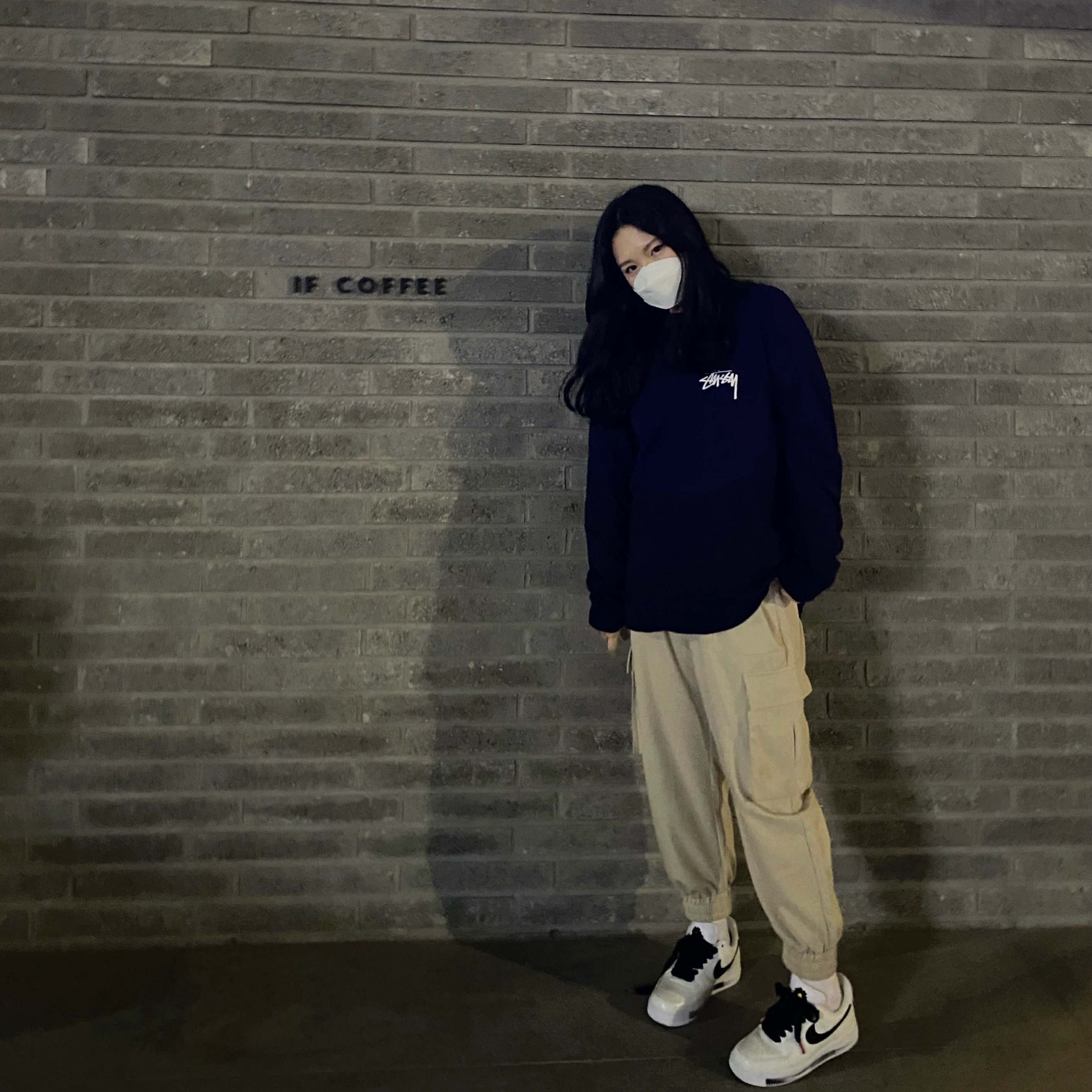 Nike x Peaceminusone Air Force 1 Low Para-Noise 2.0, Stussy x Our Legacy Work Shop Pig. Dyed LS T-Shirt Black 착용 스타일