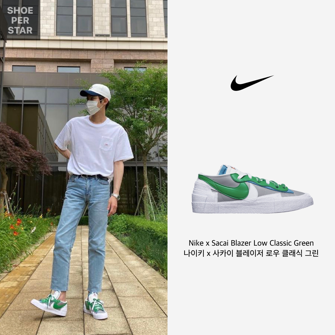 Nike Dunk Low Retro Black, Nike x Sacai Blazer Low Classic Green 착용 스타일 - 3