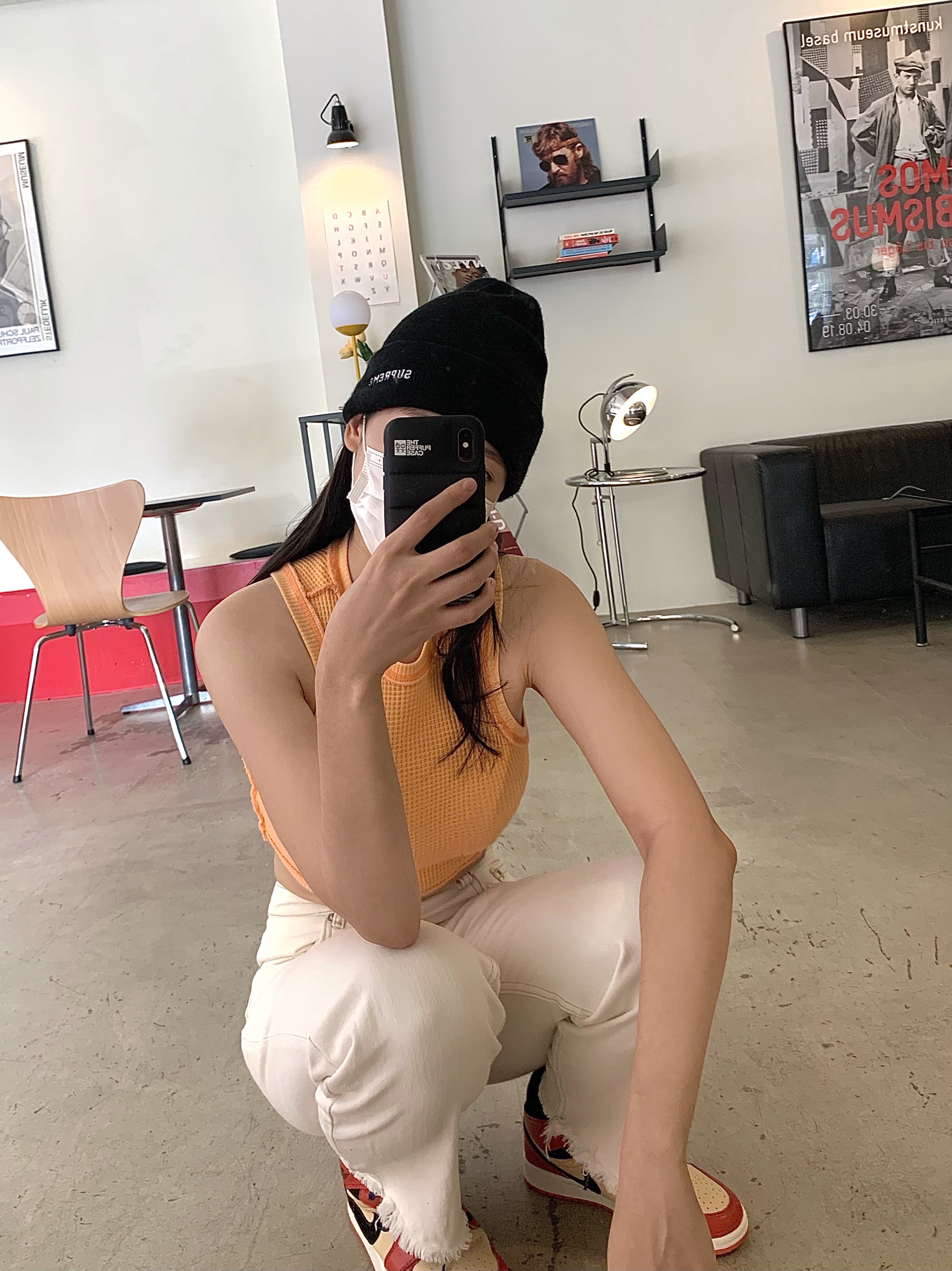 Jordan 1 Mid Team Orange Black 착용 스타일