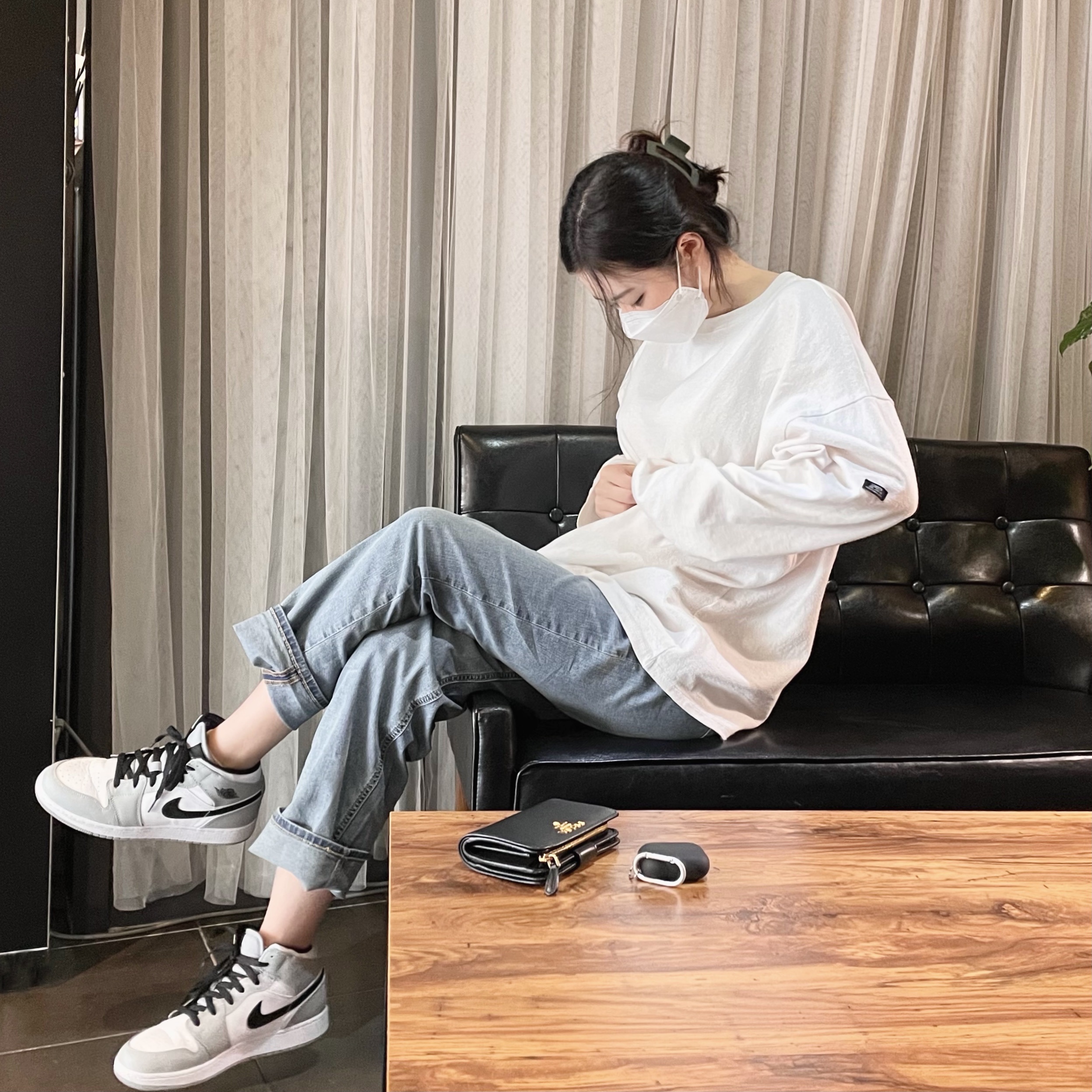 (GS) Jordan 1 Mid Light Smoke Grey 착용 스타일