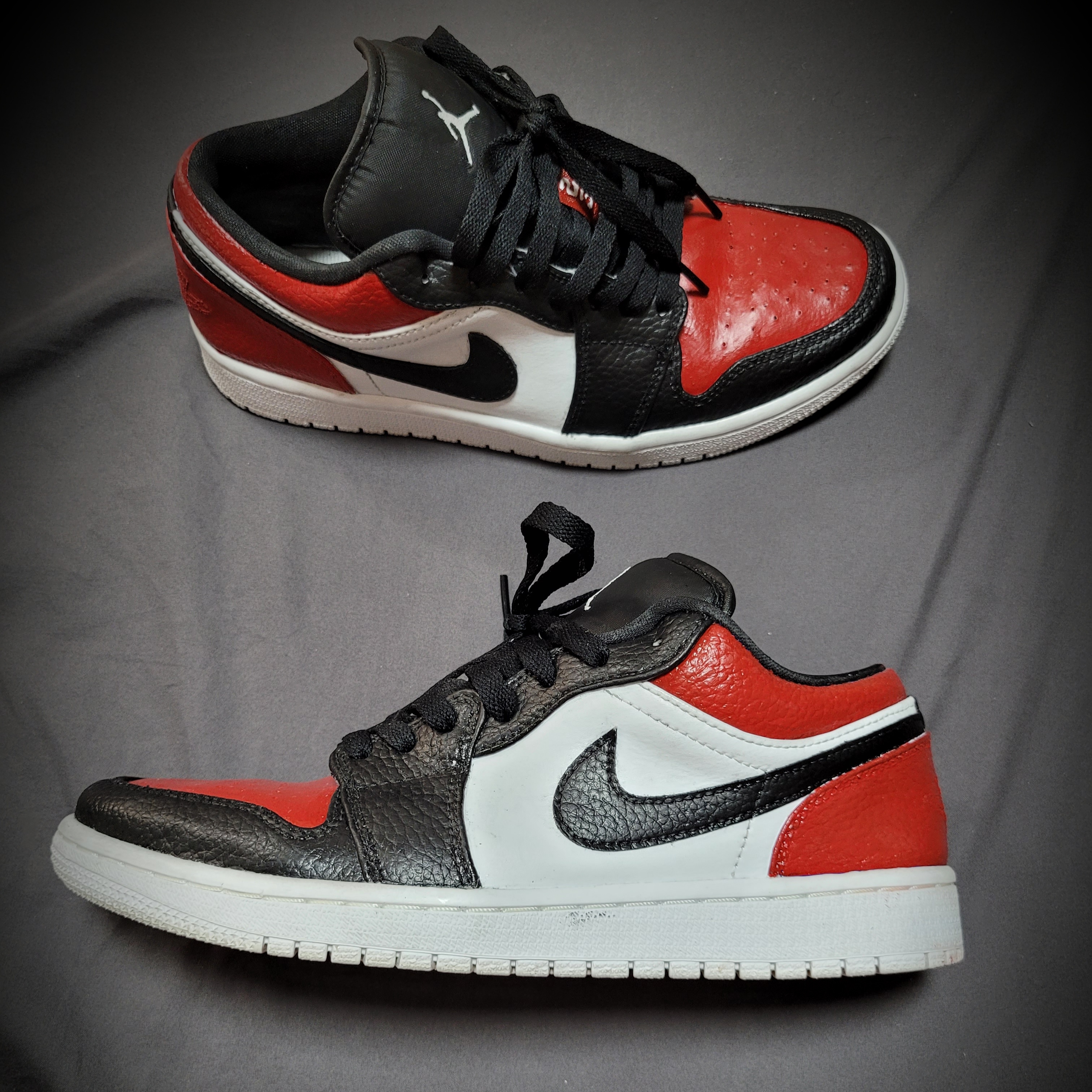 Jordan 1 Low Triple White Tumbled Leather 2020, Jordan 1 Retro High OG Bred Toe 착용 스타일