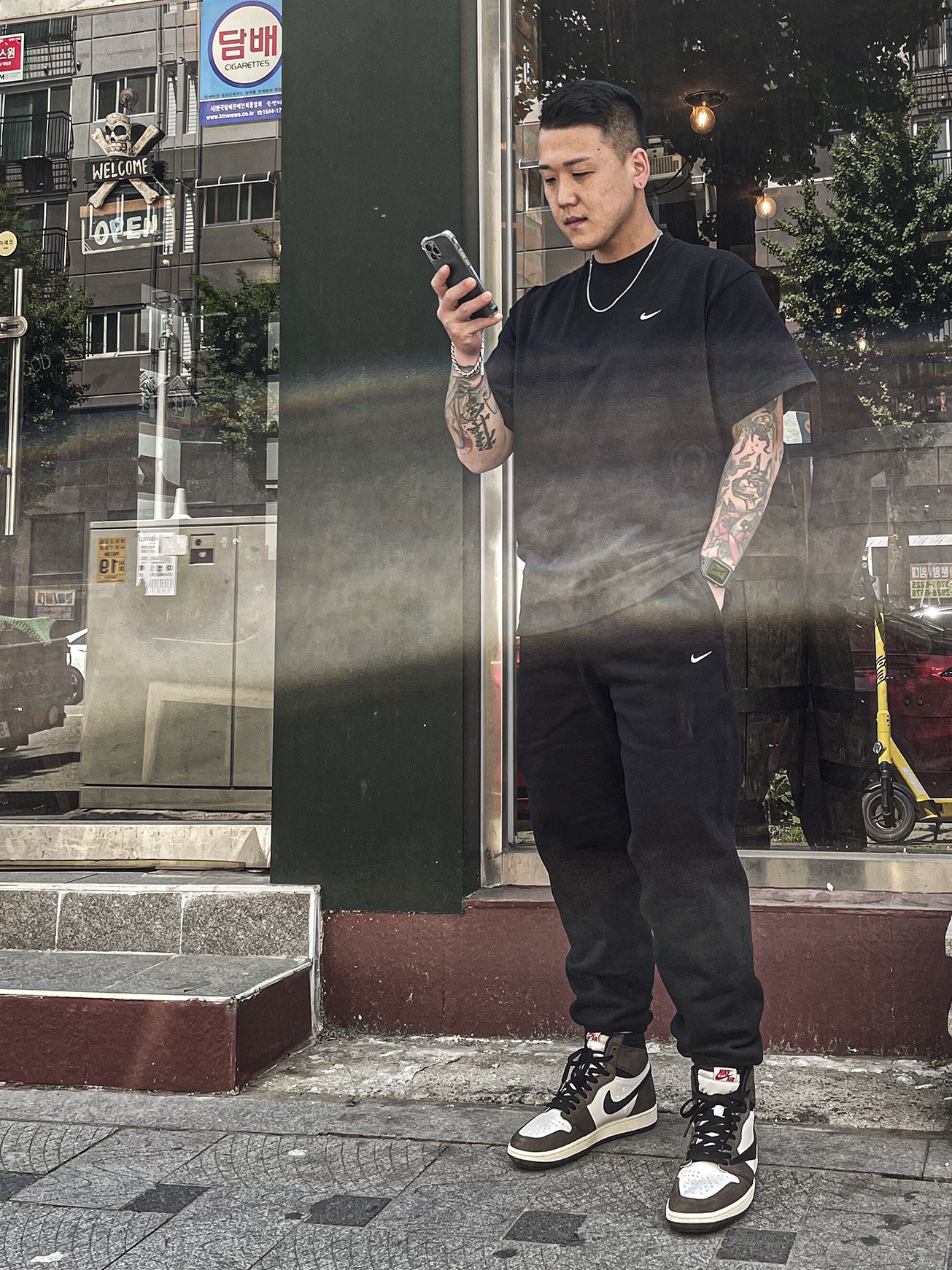 Nike NRG Solo Swoosh Fleece Pants Black - US/EU, Nike NRG Solo Swoosh T-Shirt Black - US/EU 착용 스타일