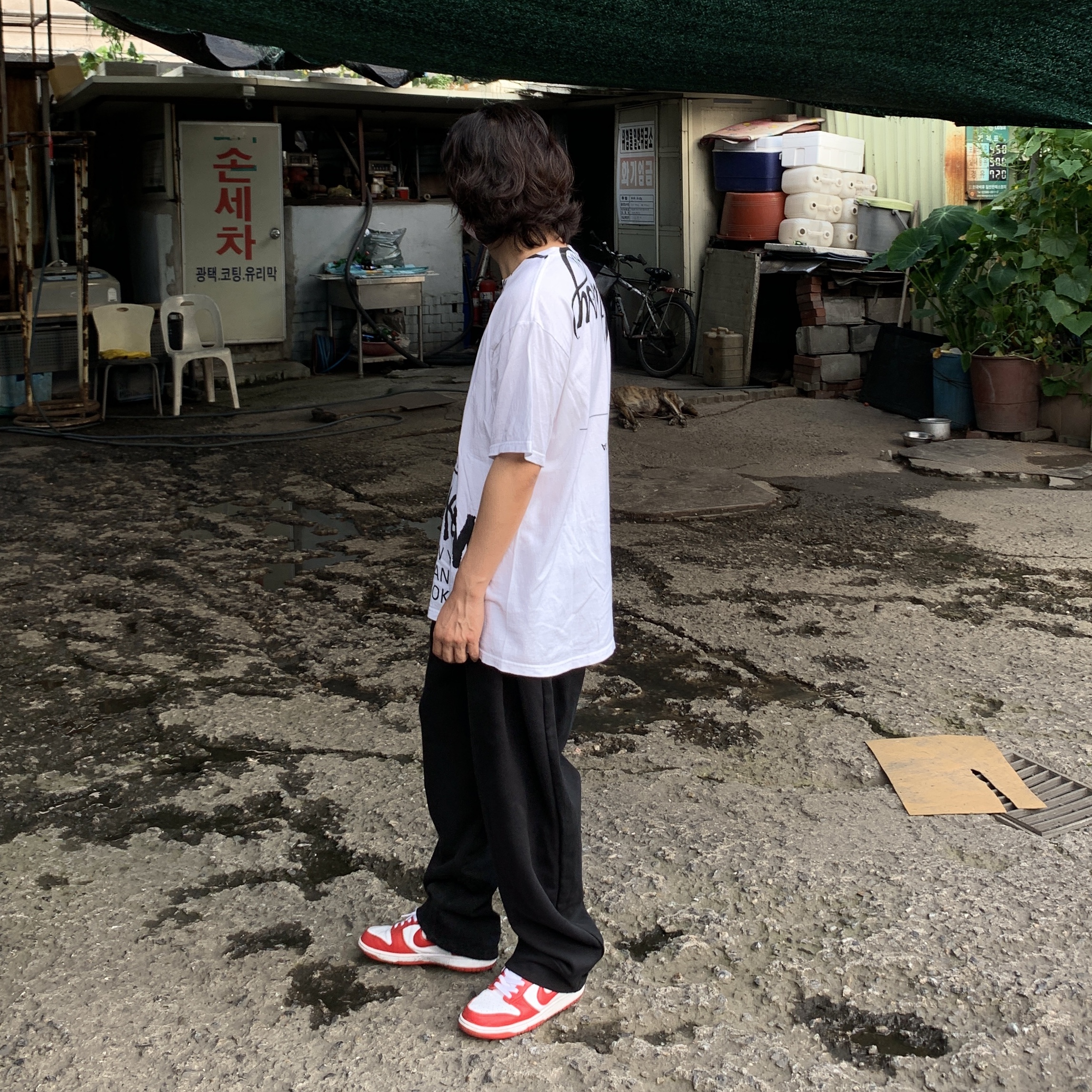 Nike Dunk Low SP University Red 2020, Stussy x Takahiromiyashita The Soloist 40 WT T-Shirt 착용 스타일 - 1