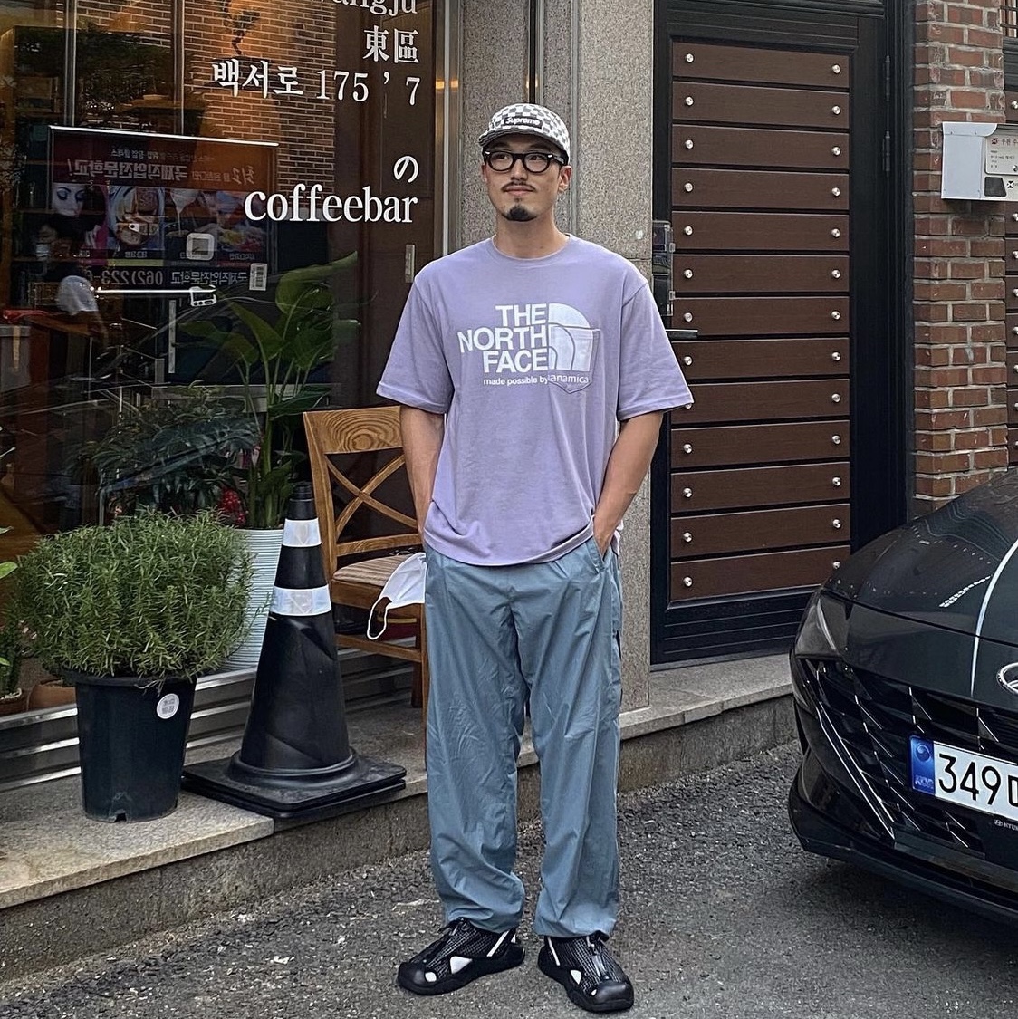 Palace x The North Face Purple Label HS Logo T-Shirt Purple, Supreme Checkerboard Boucle Camp Cap Black - 19SS 착용 스타일 - 1