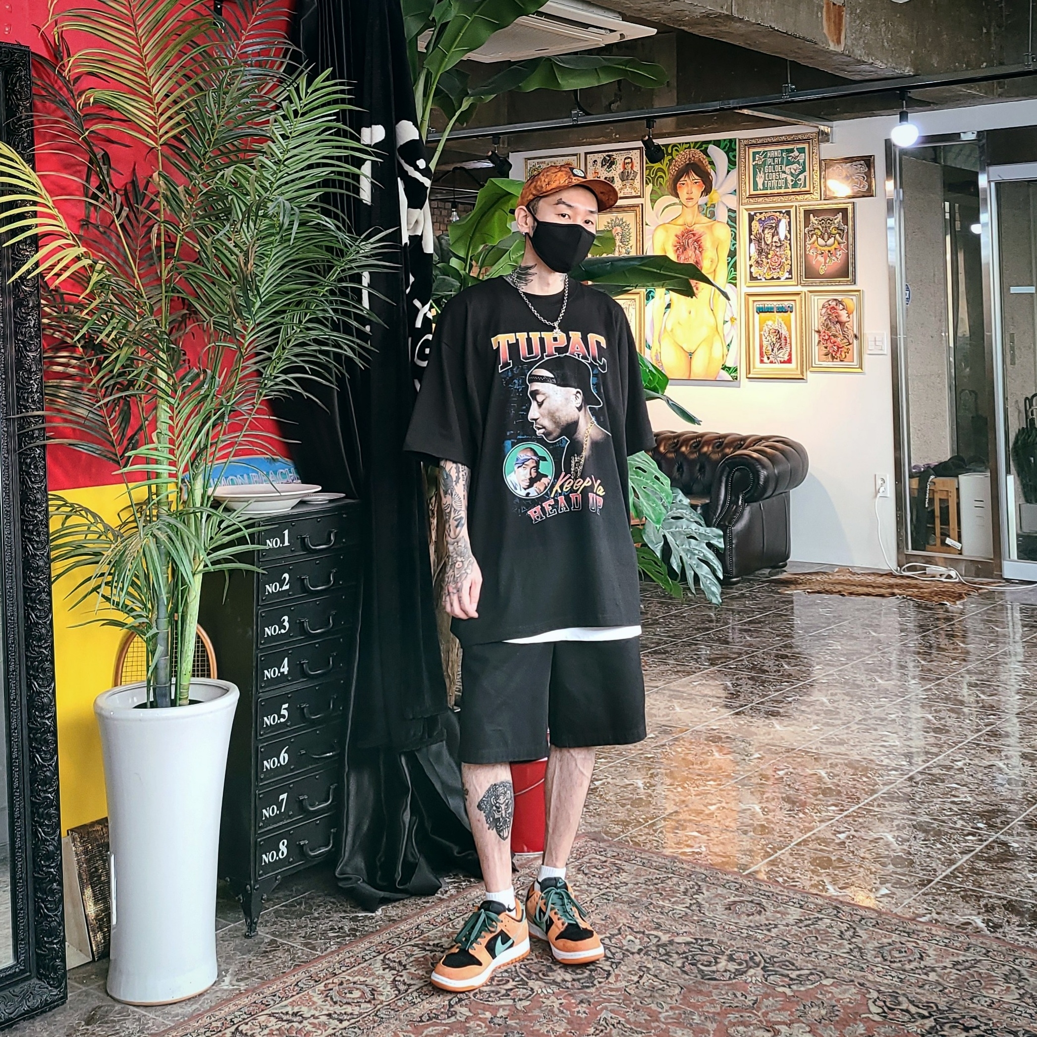 Supreme x Stone Island Painted Camo Nylon 6-Panel Coral - 20FW, Nike Dunk Low SP Ceramic 착용 스타일 - 2
