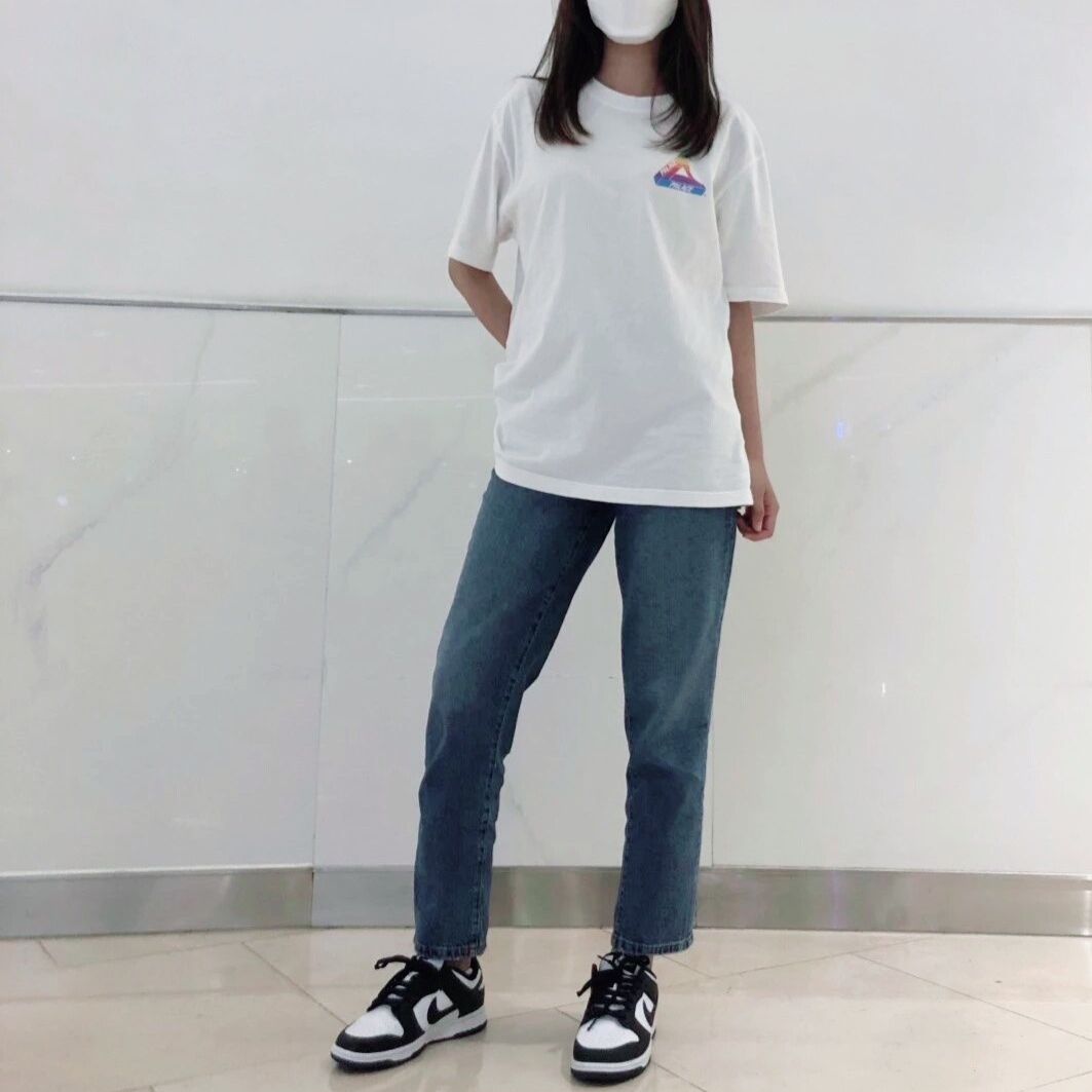 (W) Nike Dunk Low Black, Palace Jobsworth T-Shirt White - 19SS 착용 스타일 - 2