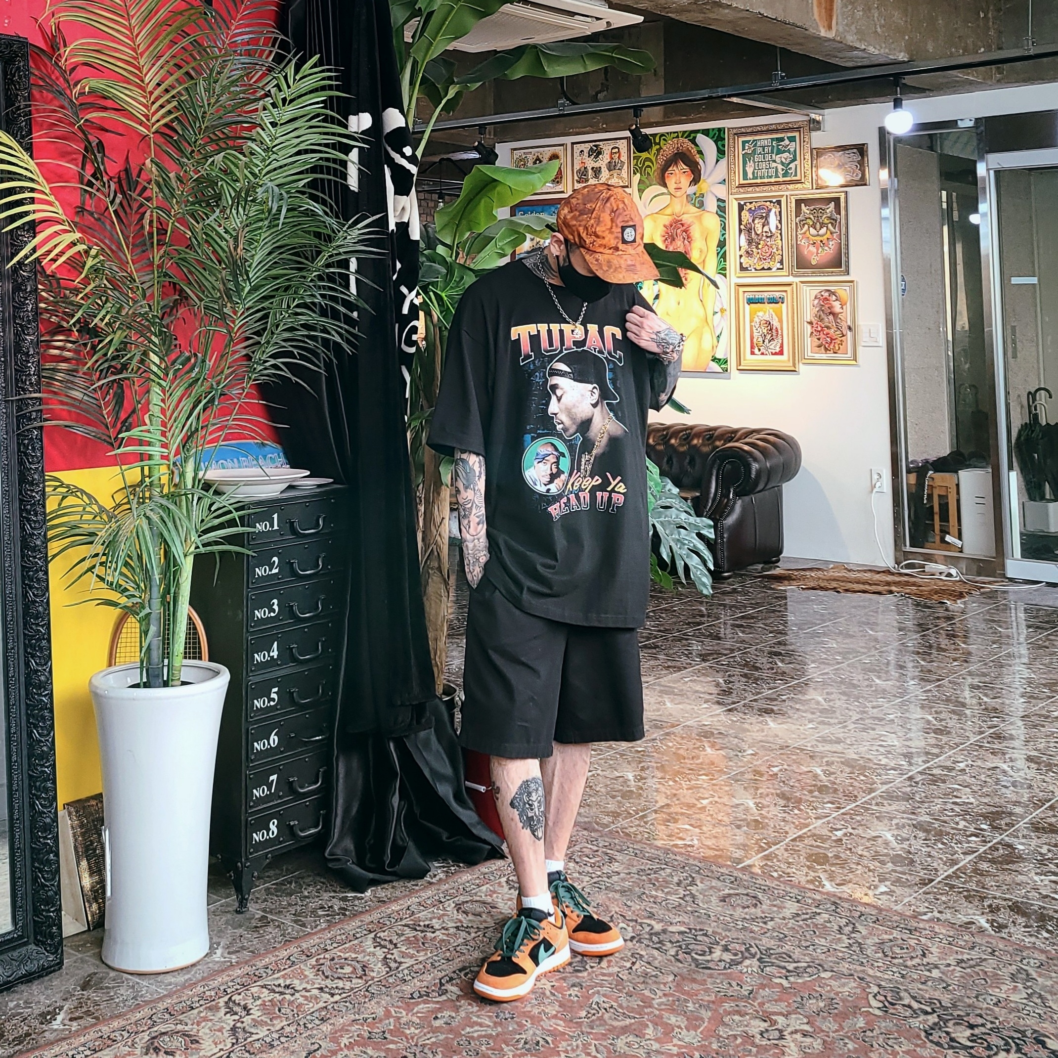 Supreme x Stone Island Painted Camo Nylon 6-Panel Coral - 20FW, Nike Dunk Low SP Ceramic 착용 스타일 - 1