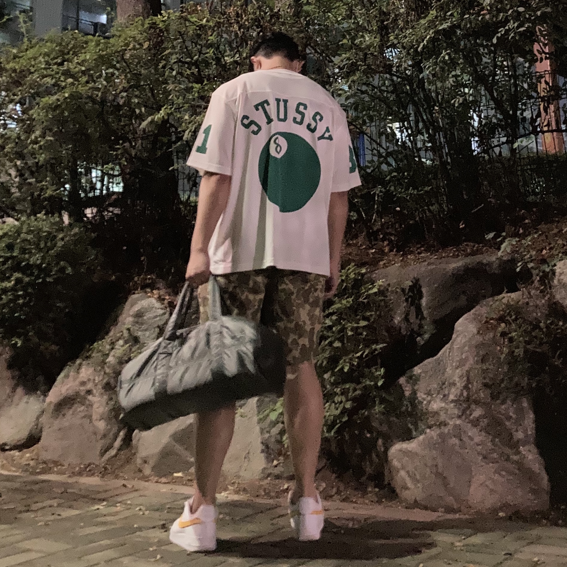 Nike Air Force 1 Low Swoosh Pack All-Star 2018 White, Stussy Mesh Football Jersey Natural 착용 스타일